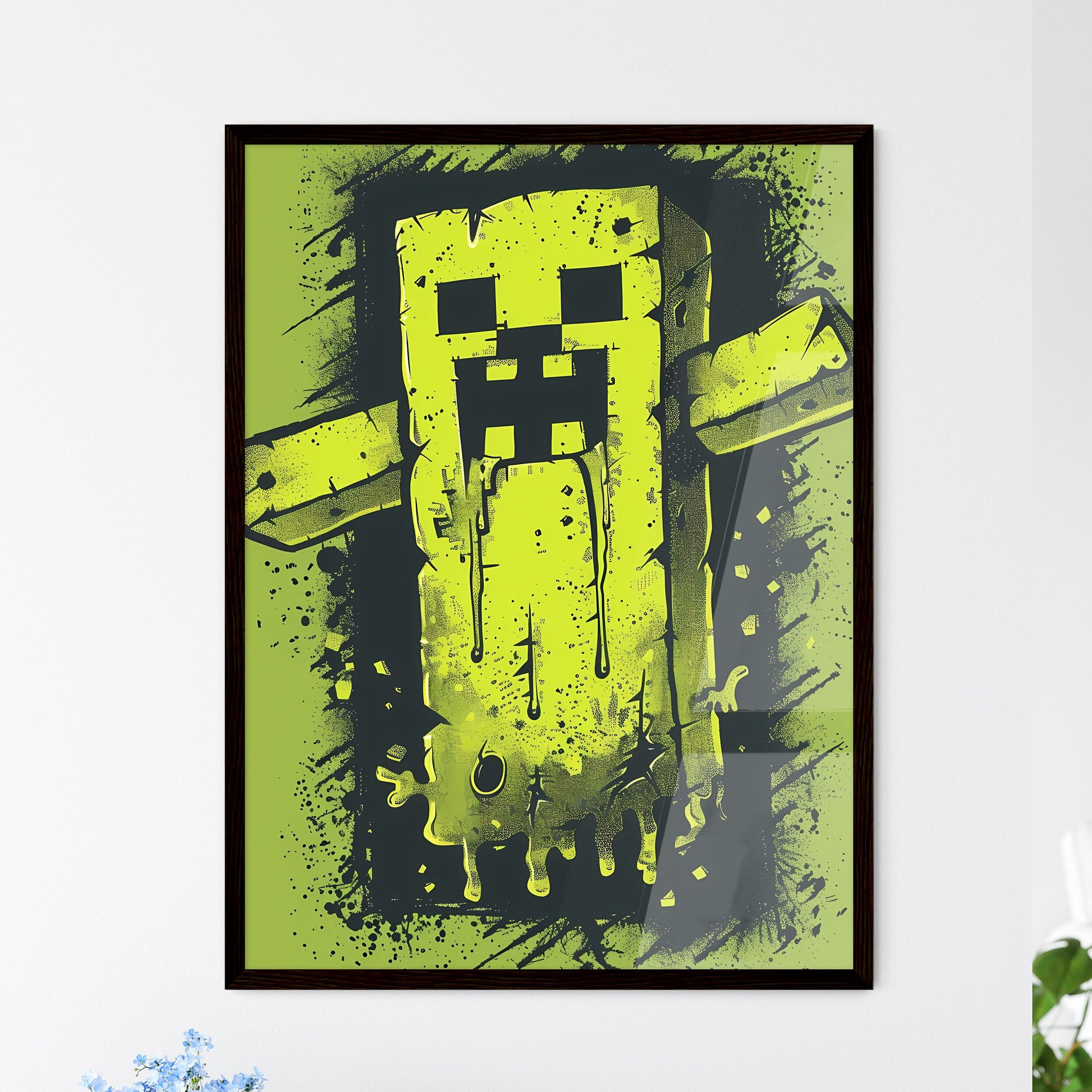 Vibrant Minecraft-Inspired Yellow Cartoon Ch - Framed Art Print