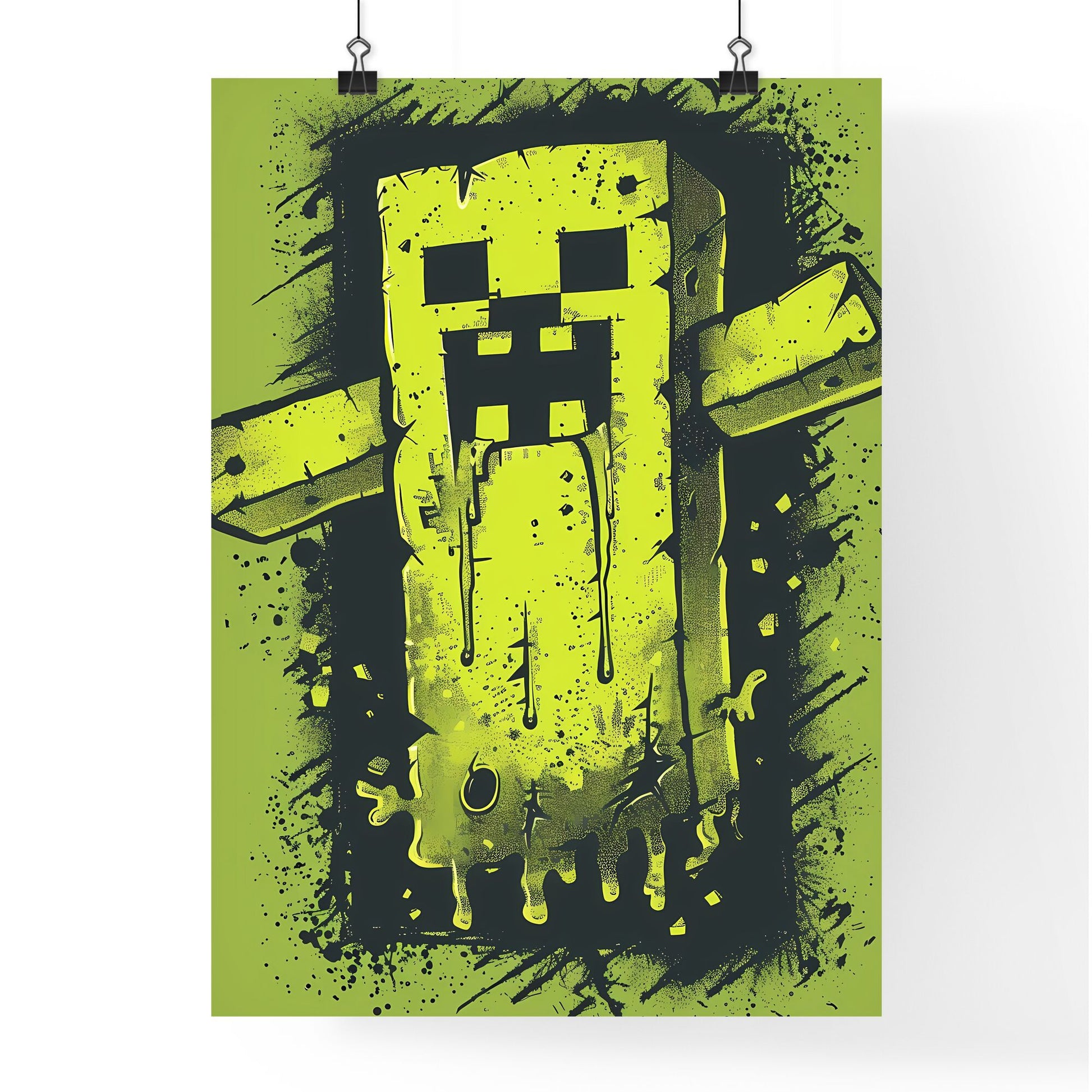 Vibrant Minecraft-Inspired Yellow Cartoon Character T-Shirt Logo Design in Gadgetpunk, Future Tech, Chromatic Style with Animated GIFs and Creepypasta Elements Default Title