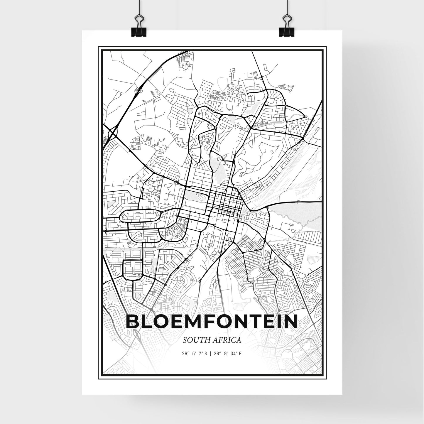 Bloemfontein South Africa - Premium City Map Poster