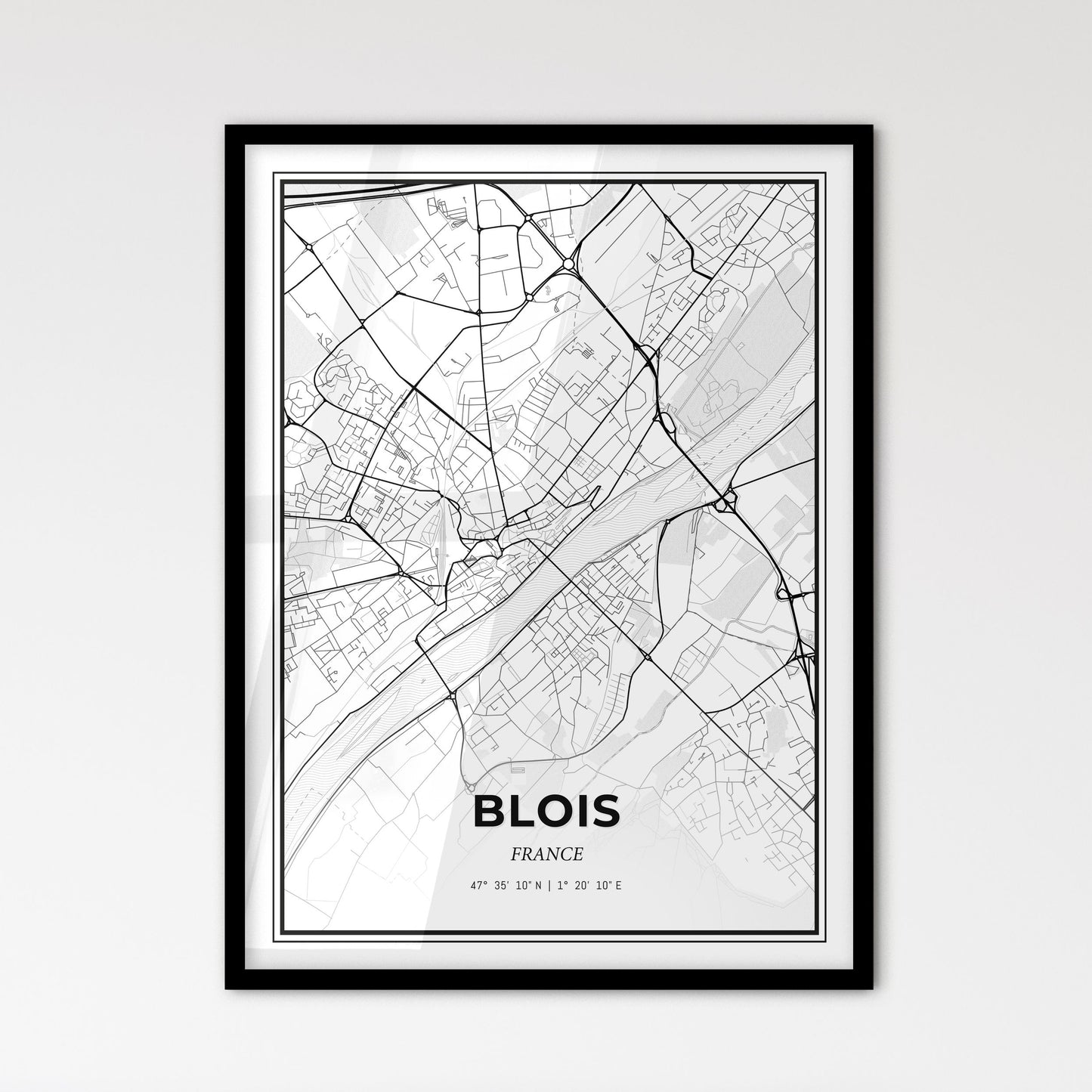 Blois France - Scandinavian Style City Map for Modern Home Decor