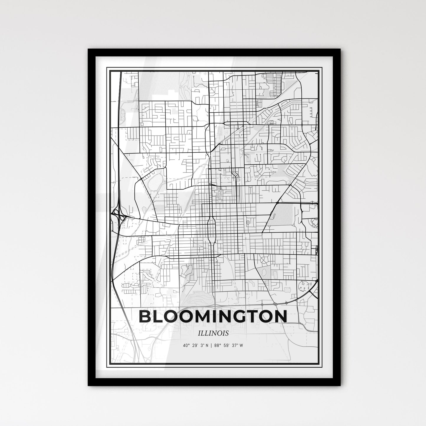 Bloomington Illinois - Scandinavian Style City Map for Modern Home Decor