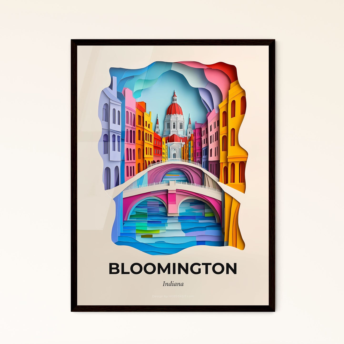 Vivid Bloomington, Indiana - a paper cut of a city with a bridge