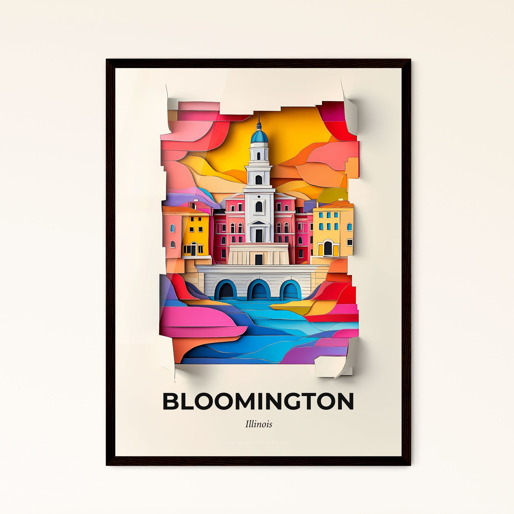 Vivid Bloomington, Illinois - a paper cut of a city with a bridge