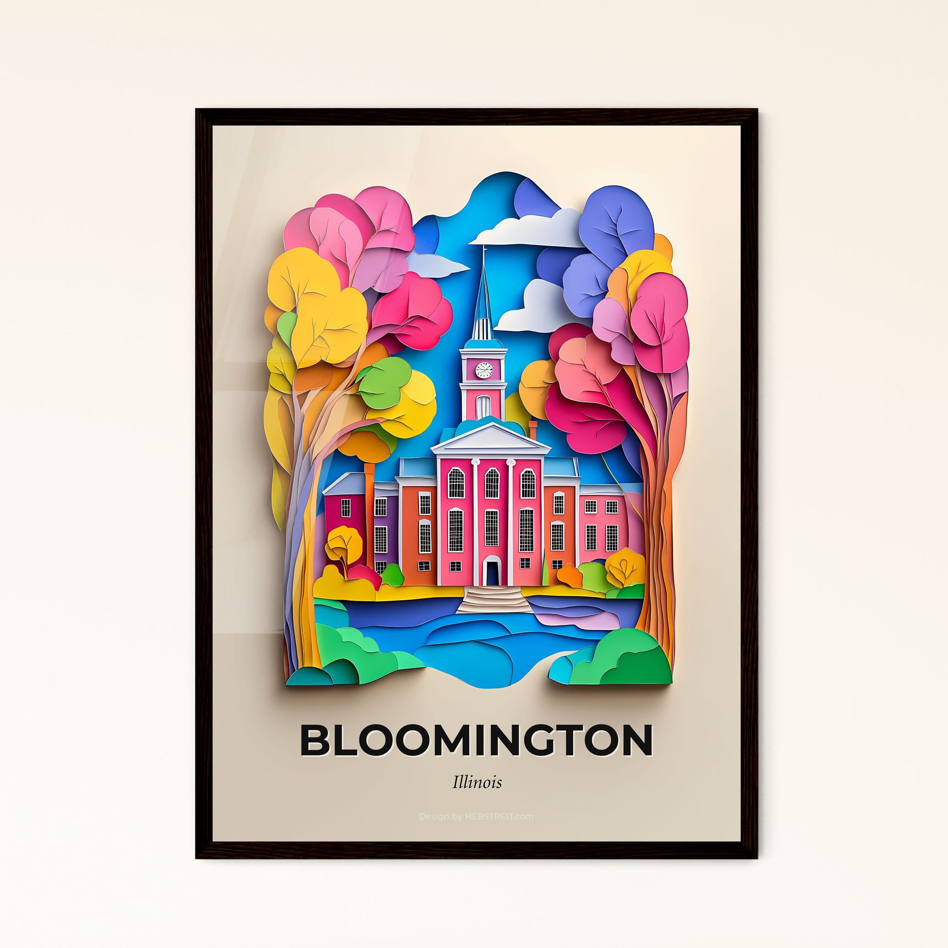 Vivid Bloomington, Illinois - a paper cut of a building with a clock tower