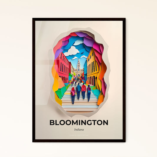 Vivid Bloomington, Indiana - a paper cut of a city with people walking down the stairs