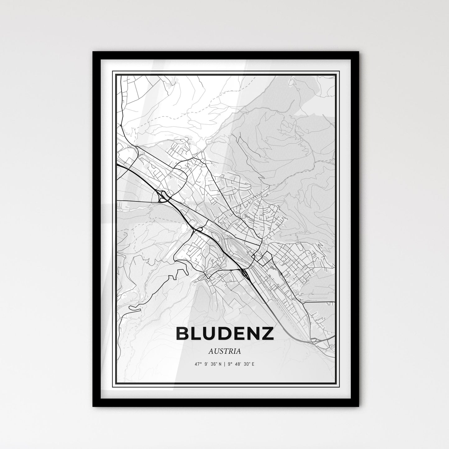 Bludenz Austria - Scandinavian Style City Map for Modern Home Decor