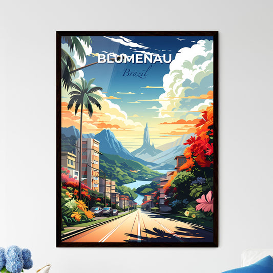 Vibrant Blumenau Brazil Skyline Painting Depicting a Road Amidst Trees and Mountains Default Title