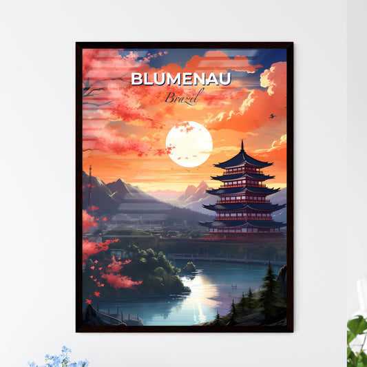 Blumenau Skyline Poster Painting Style Flower Pagod Pagoda Building River Art Brazil Default Title