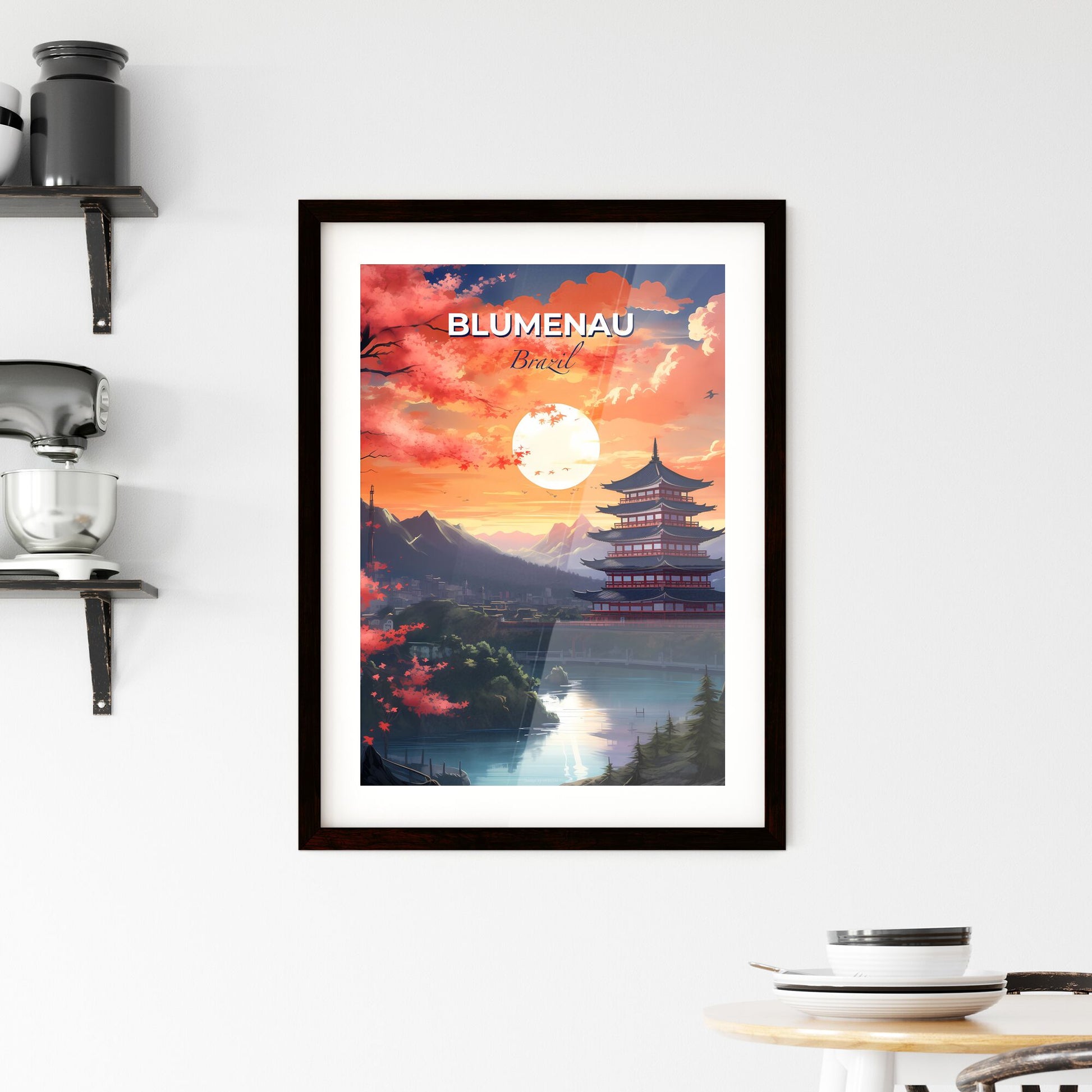 Blumenau Skyline Poster Painting Style Flower Pagod Pagoda Building River Art Brazil Default Title