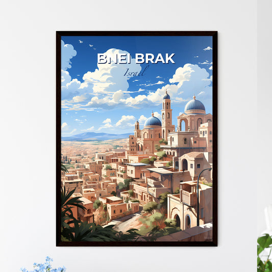 Vibrant Painting of Bnei Brak Skyline with Buildings, Palm Trees and Mediterranean Art Motif Default Title