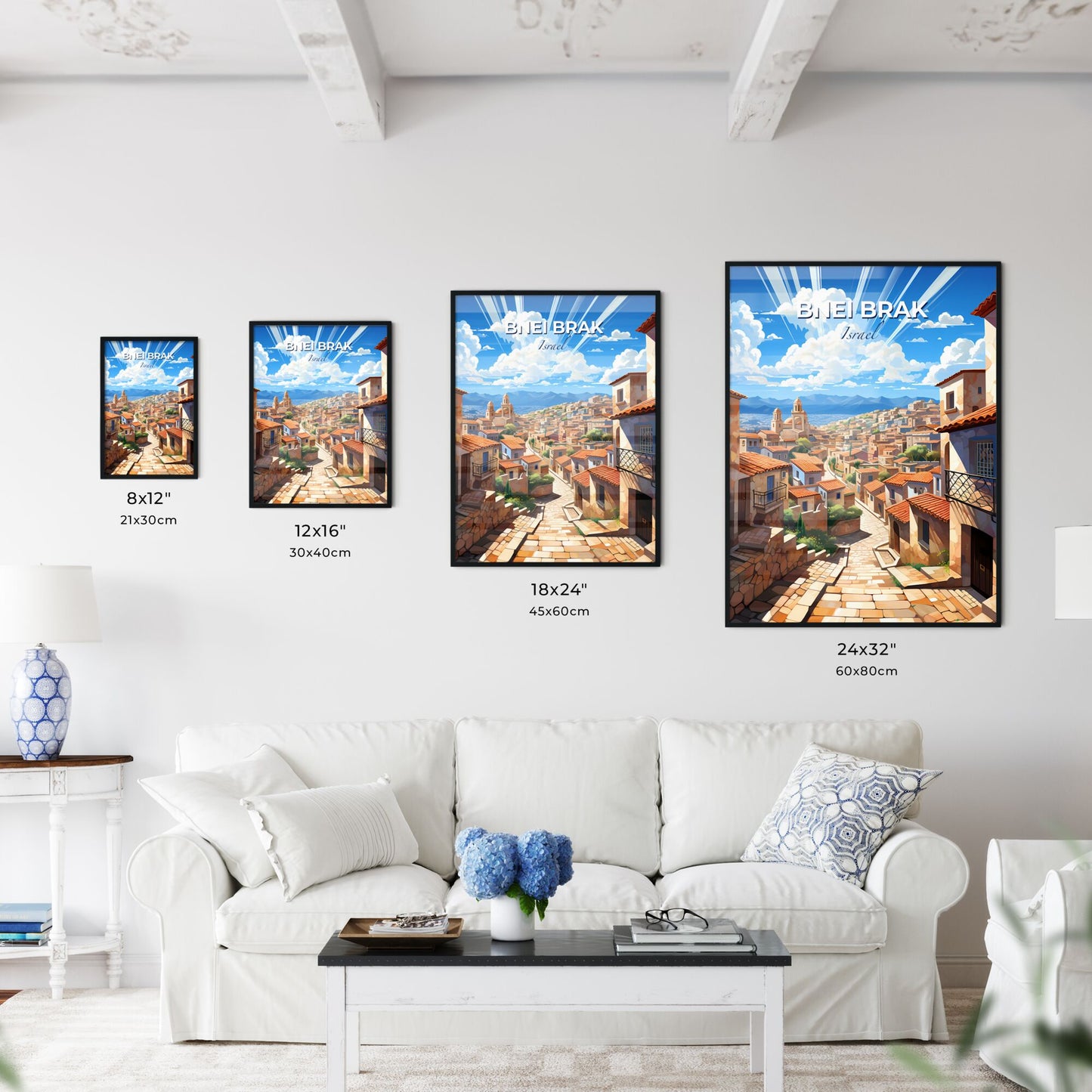 Colorful City Artwork: Bnei Brak Israel Skyline with Architectural Landmarks and Vivid Street Scene Default Title