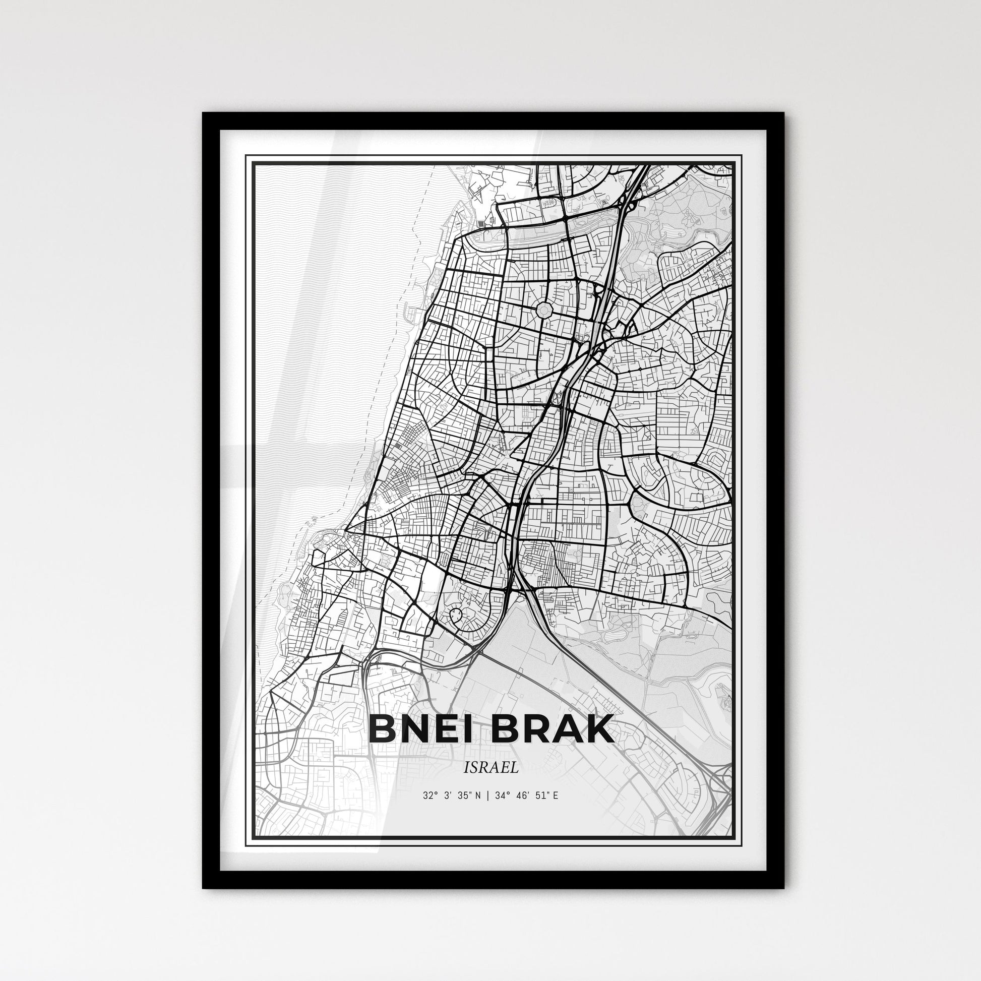 Bnei Brak Israel - Scandinavian Style City Map for Modern Home Decor