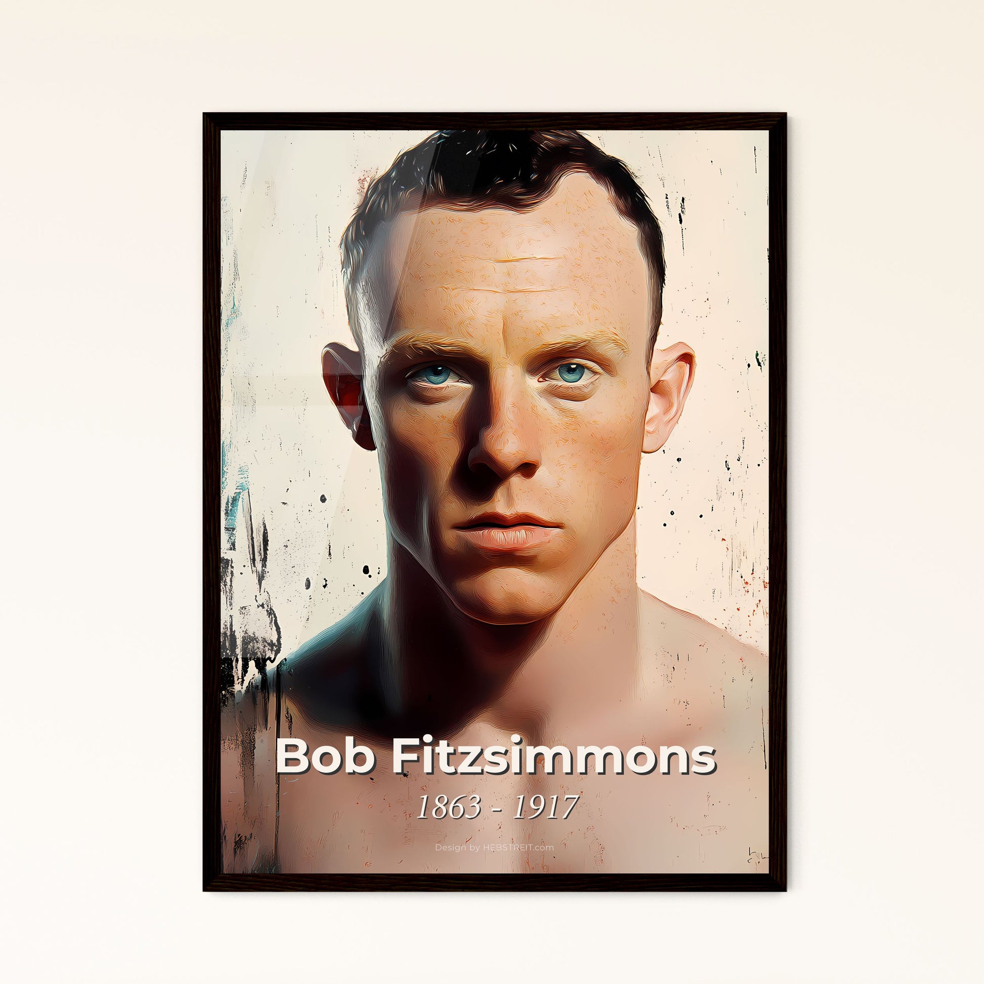 Portrait of Bob Fitzsimmons, 1863 - 1917. Impressionistic painting of a man with no shirt.