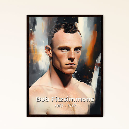 Portrait of Bob Fitzsimmons, 1863 - 1917. Impressionistic painting of a man posing for a picture.