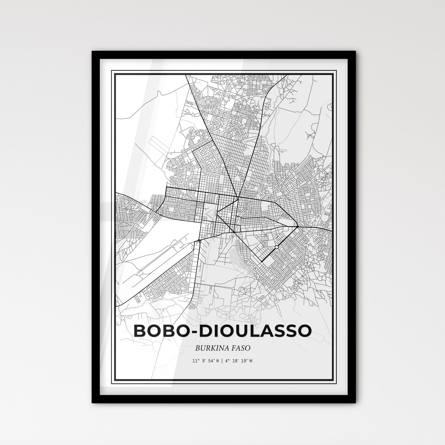 Bobo-Dioulasso Burkina Faso - Scandinavian Style City Map for Modern Home Decor