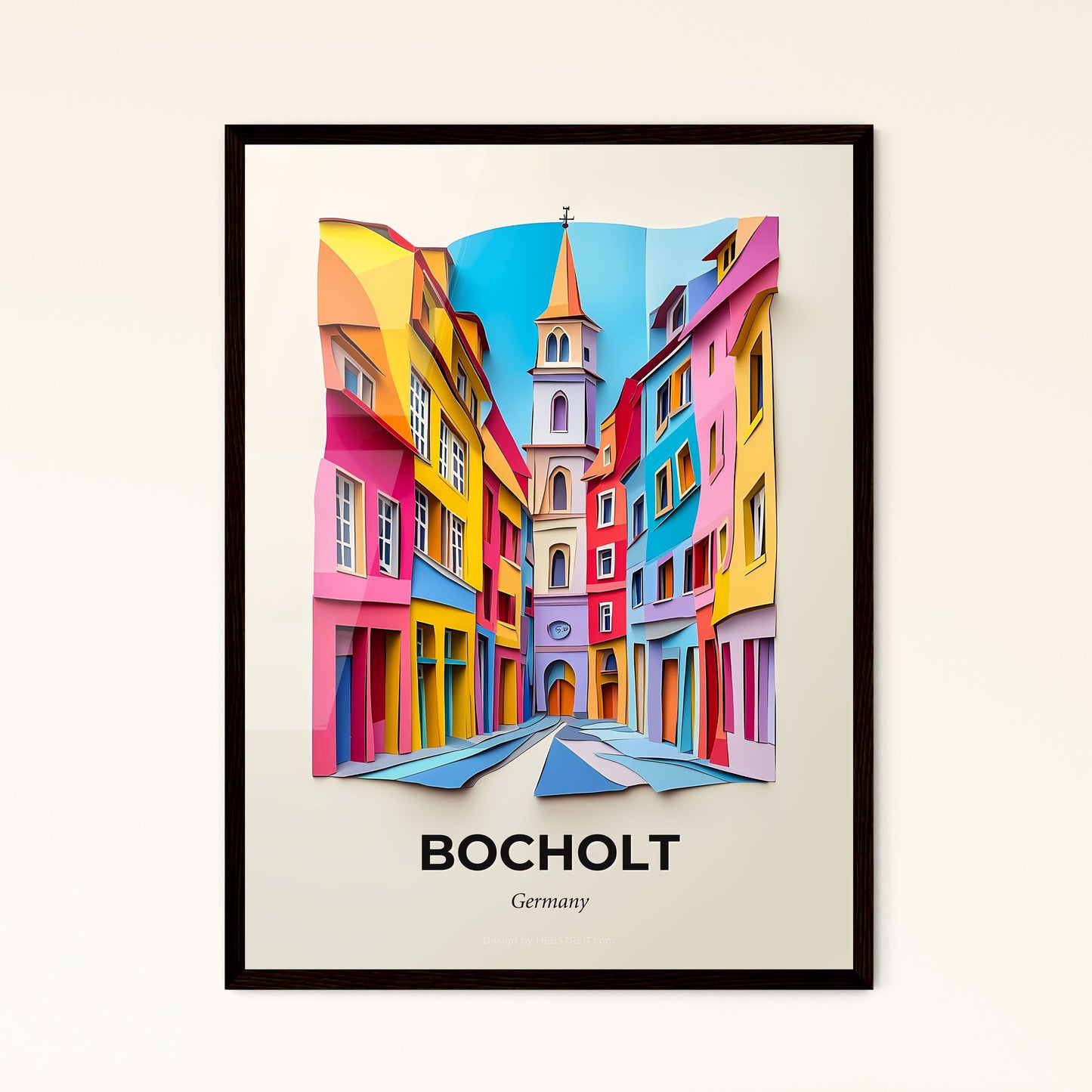 Vivid Bocholt, Germany - a colorful city street with a clock tower