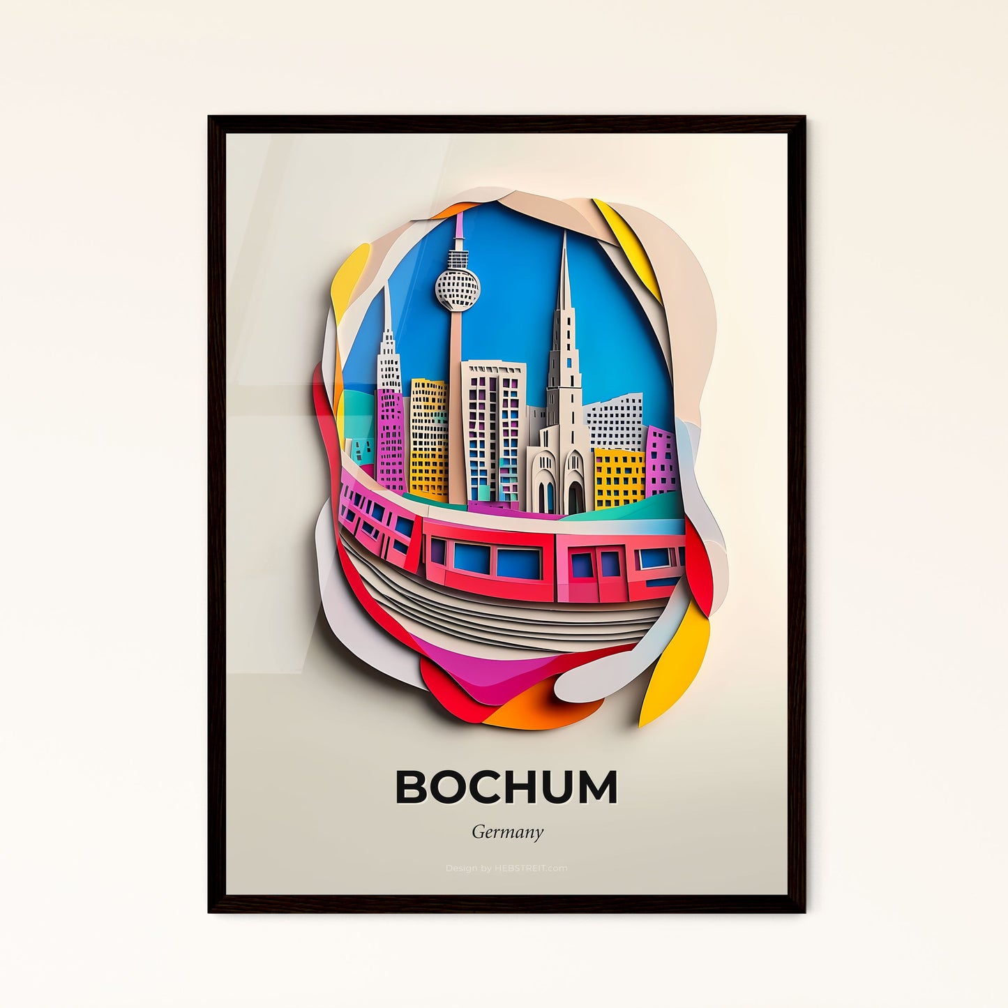 Vivid Bochum, Germany - a paper cut of a city with a train