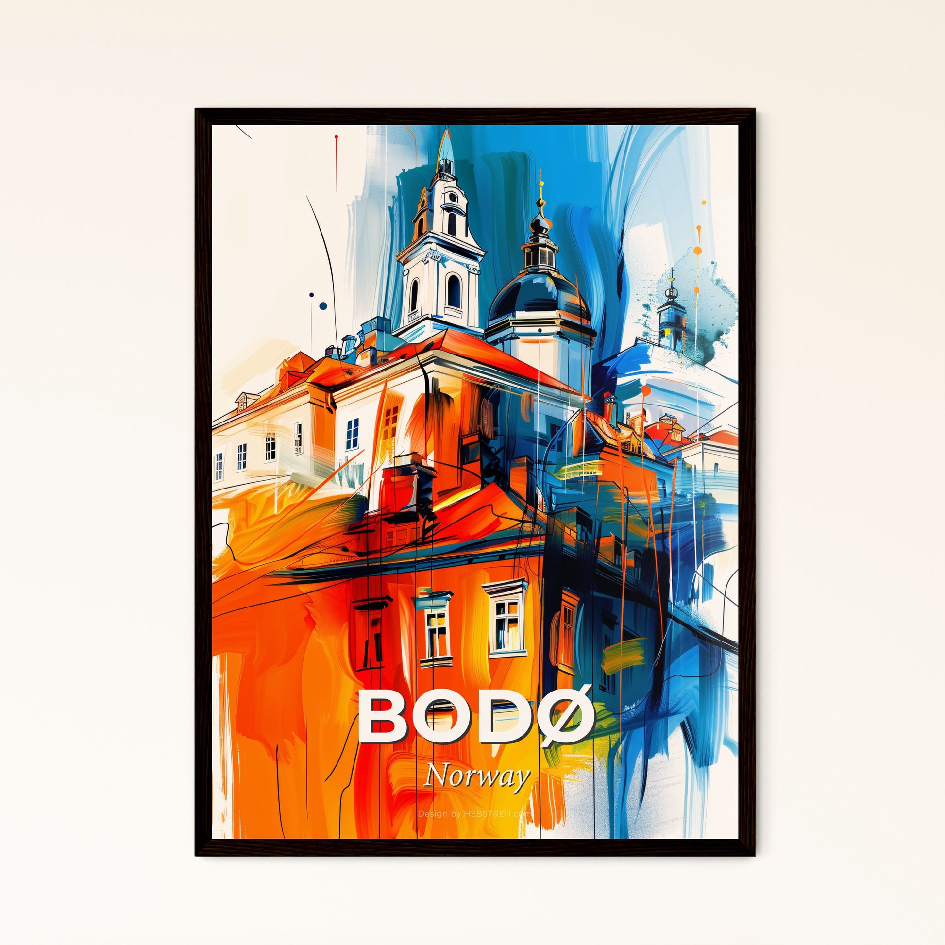 Vibrant Bodø, Norway - A Painting Of A Building With A Steeple