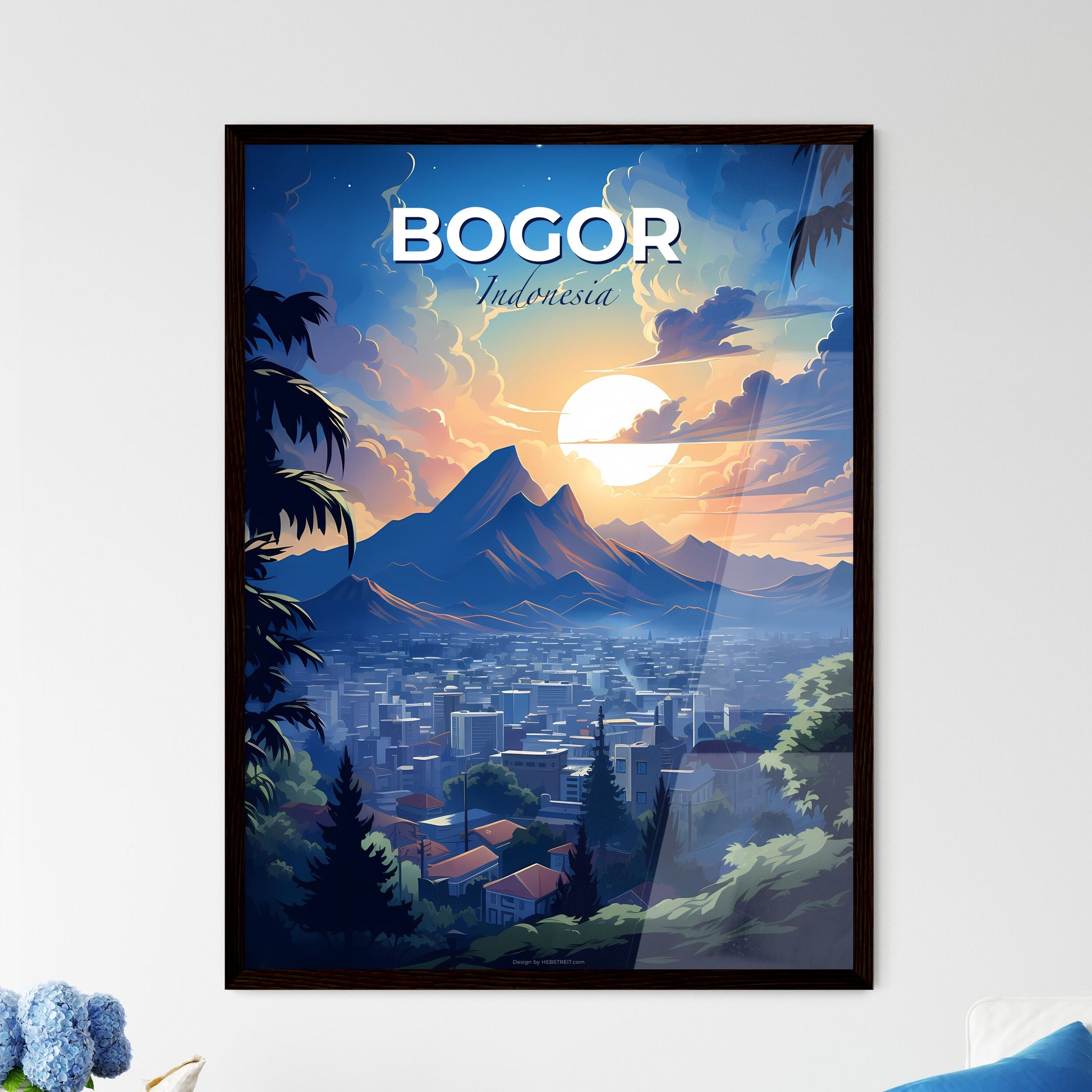 Vibrant Painting of Bogor Indonesia Skyline with Mountains and Trees Landscape Default Title