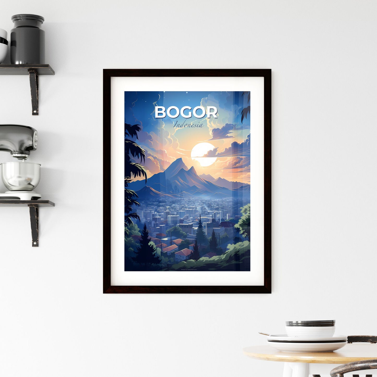 Vibrant Painting of Bogor Indonesia Skyline with Mountains and Trees Landscape Default Title