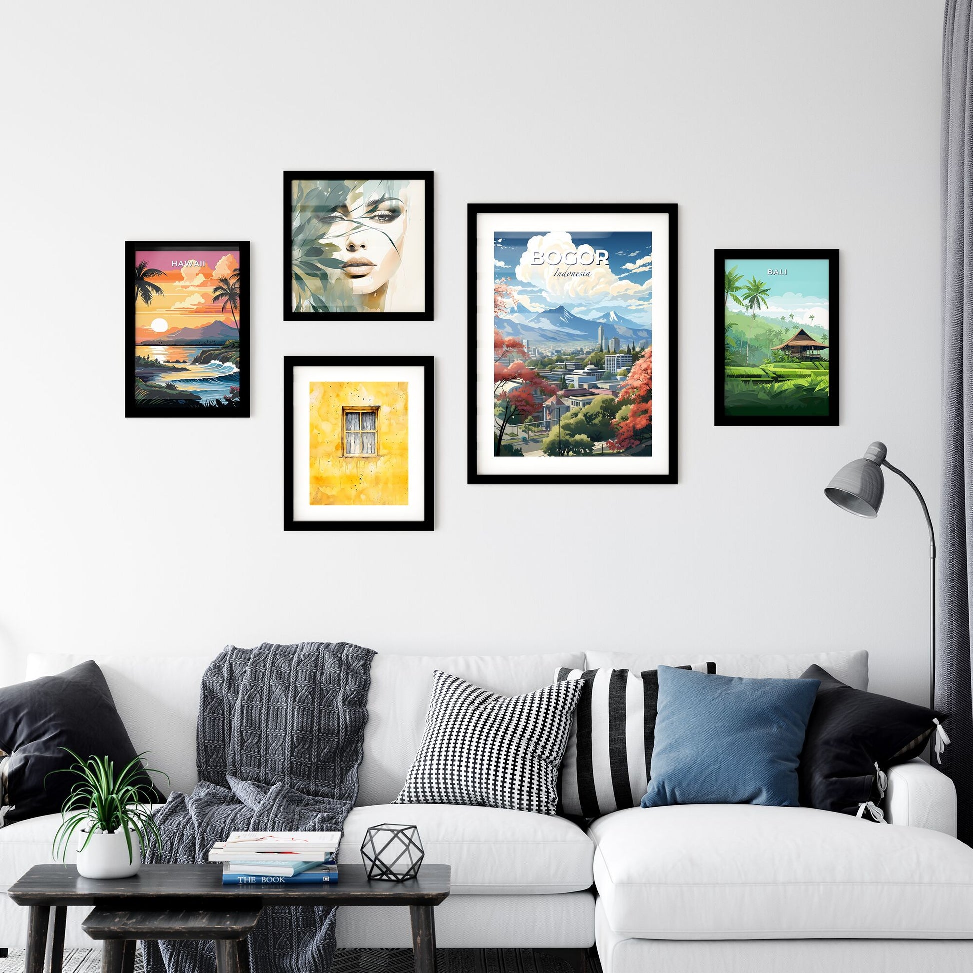 Vibrant Cityscape Artwork Depicting Bogor Skyline, Indonesia with Mountains and Trees Default Title