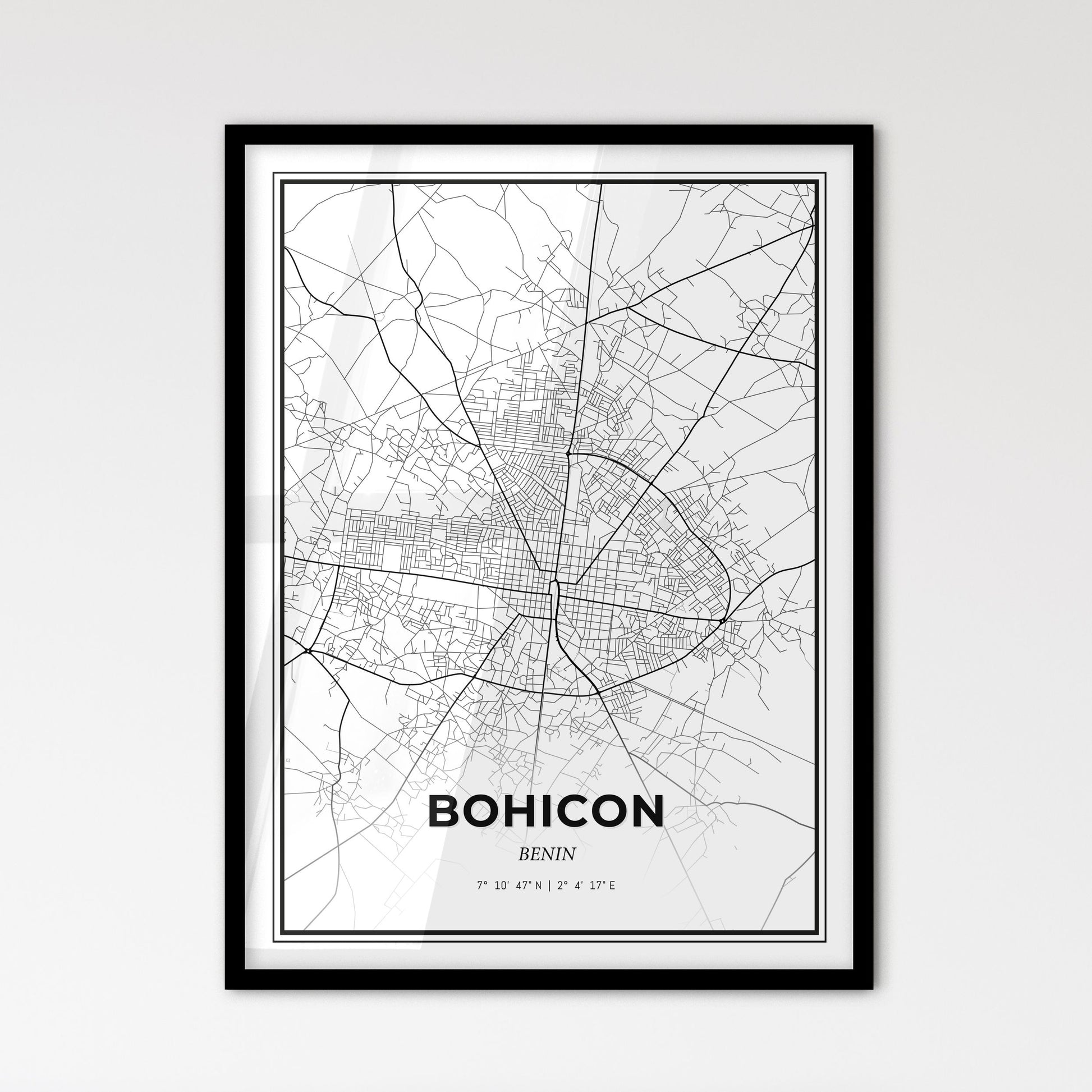 Bohicon Benin - Scandinavian Style City Map for Modern Home Decor