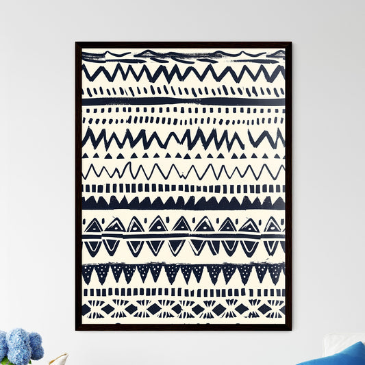 Striking Boho Black White Ethnic Triangle Zi - Framed Art Print