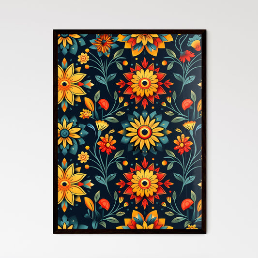 Boho Seamless Pattern: Vibrant Floral Painting with Dark Background, Artistic, Wall Art, Home Decor, Textile, Fabric Design Default Title