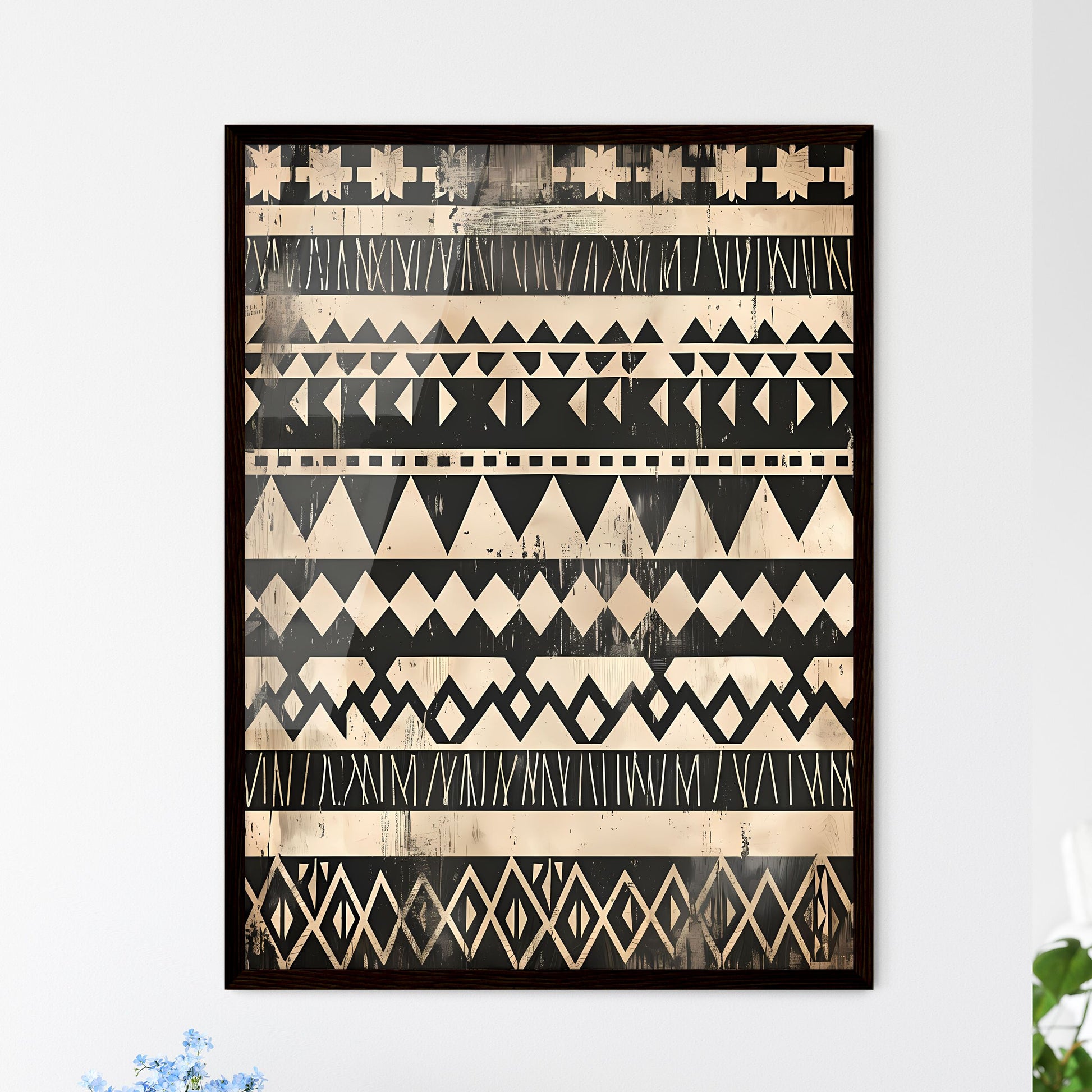 Abstract black and white boho style minimali - Framed Art Print