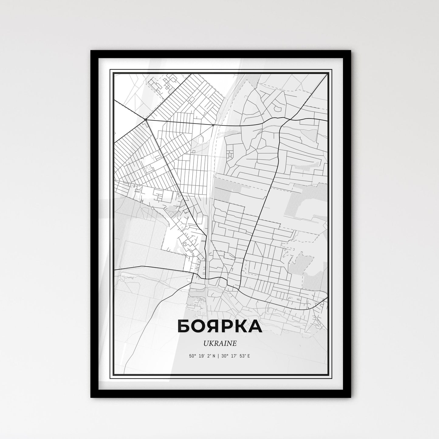 Boiarka Ukraine - Scandinavian Style City Map for Modern Home Decor