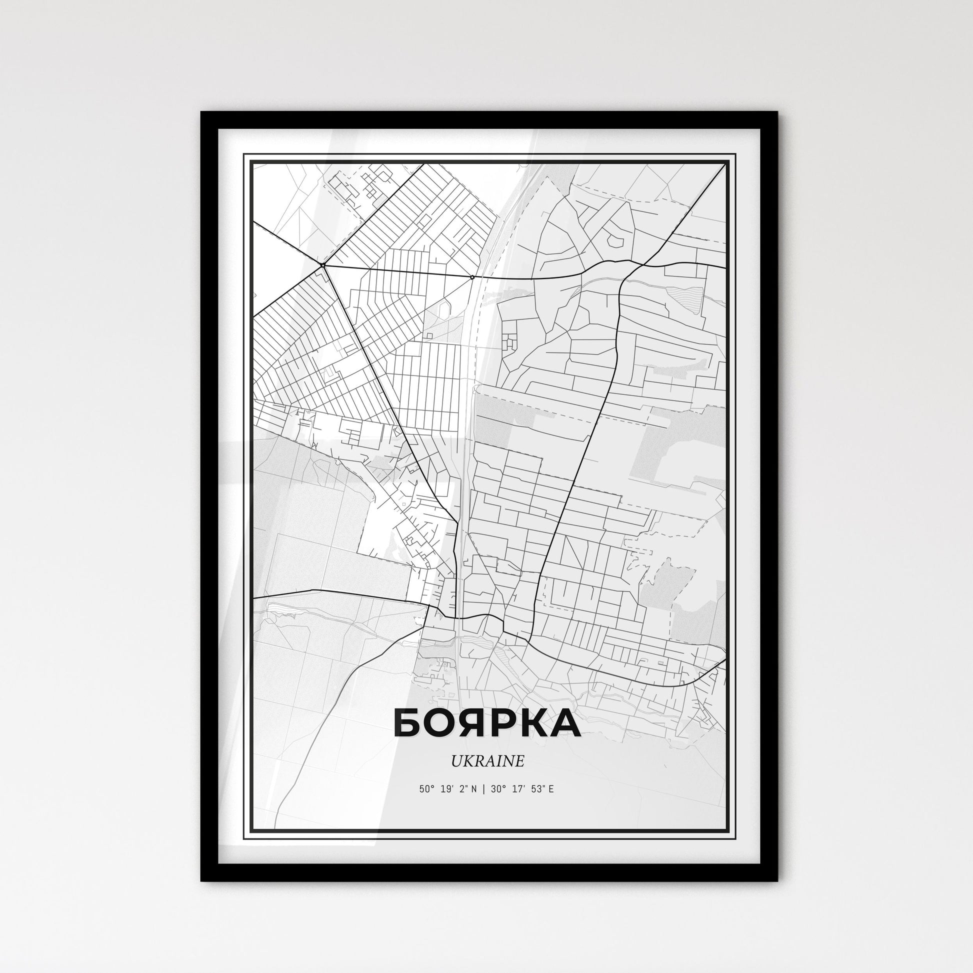 Boiarka Ukraine - Scandinavian Style City Map for Modern Home Decor