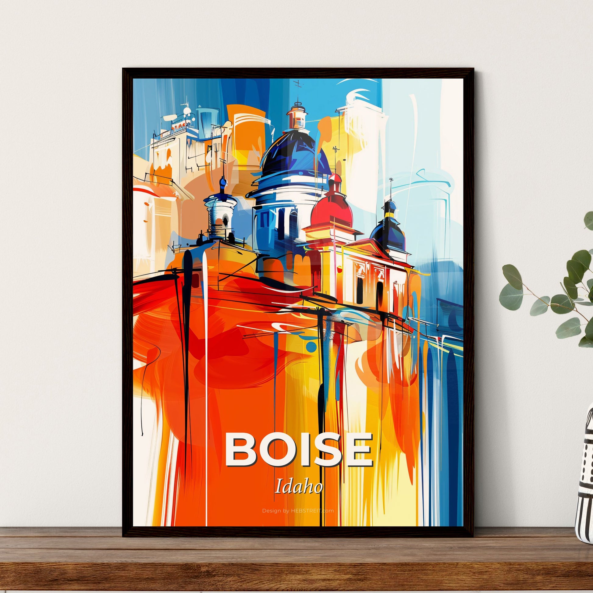 Vibrant Boise, Idaho - A Painting Of A Building With A Dome And A Bridge