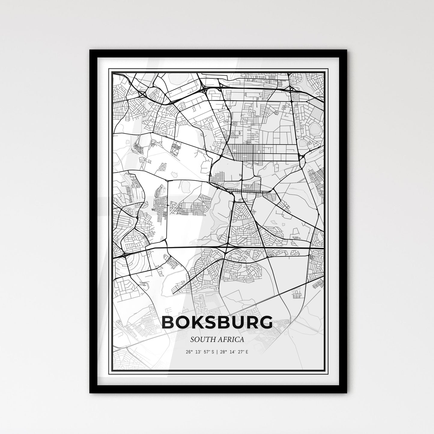 Boksburg South Africa - Scandinavian Style City Map for Modern Home Decor