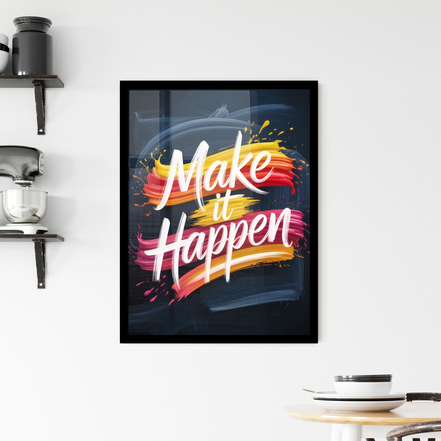 Bold and Inspiring Motivational Quote with Colorful Brush Strokes on a Dark Background. Framed Print