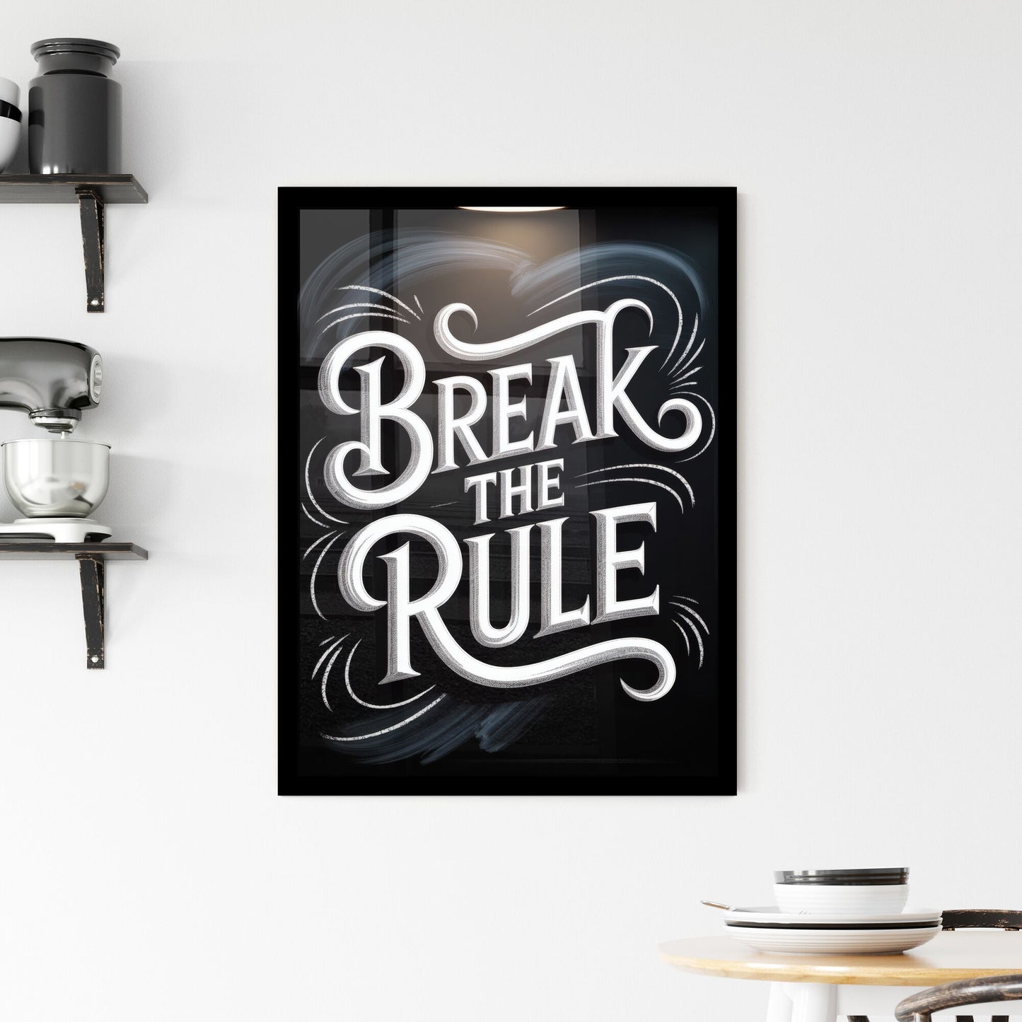 Bold Typography Artwork: Break the Rule - Creative Inspiration for Designers and Motivational Spaces. Framed Print