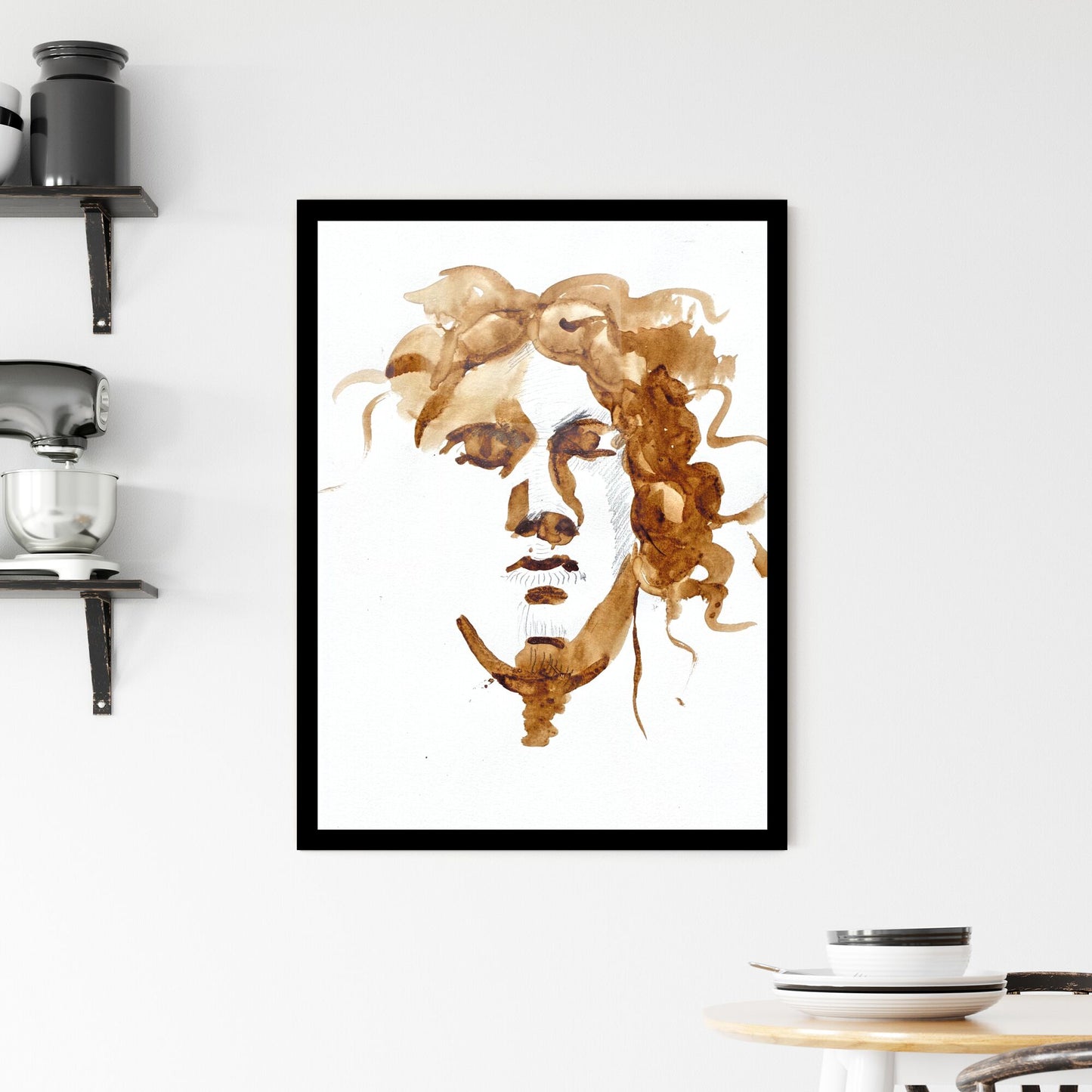 Echoes of Coffee: A Portrait in Brown Hues and Whispers Framed Print