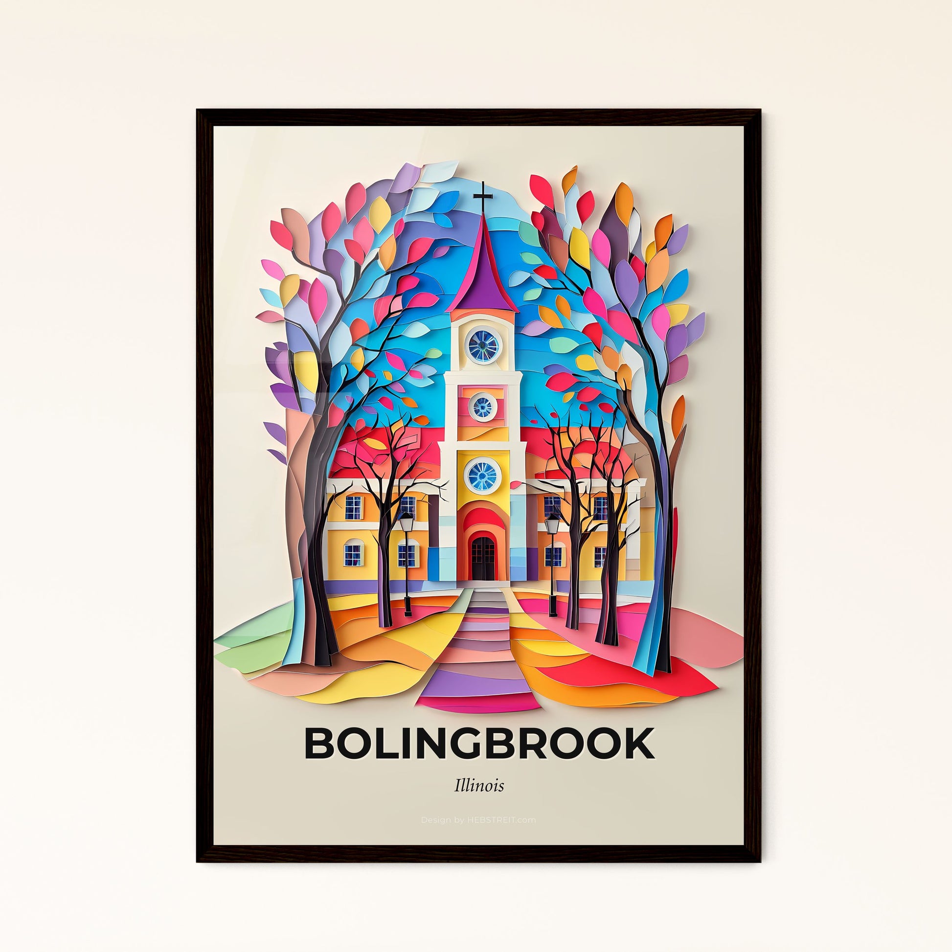 Vivid Bolingbrook, Illinois - a church with a clock tower surrounded by trees