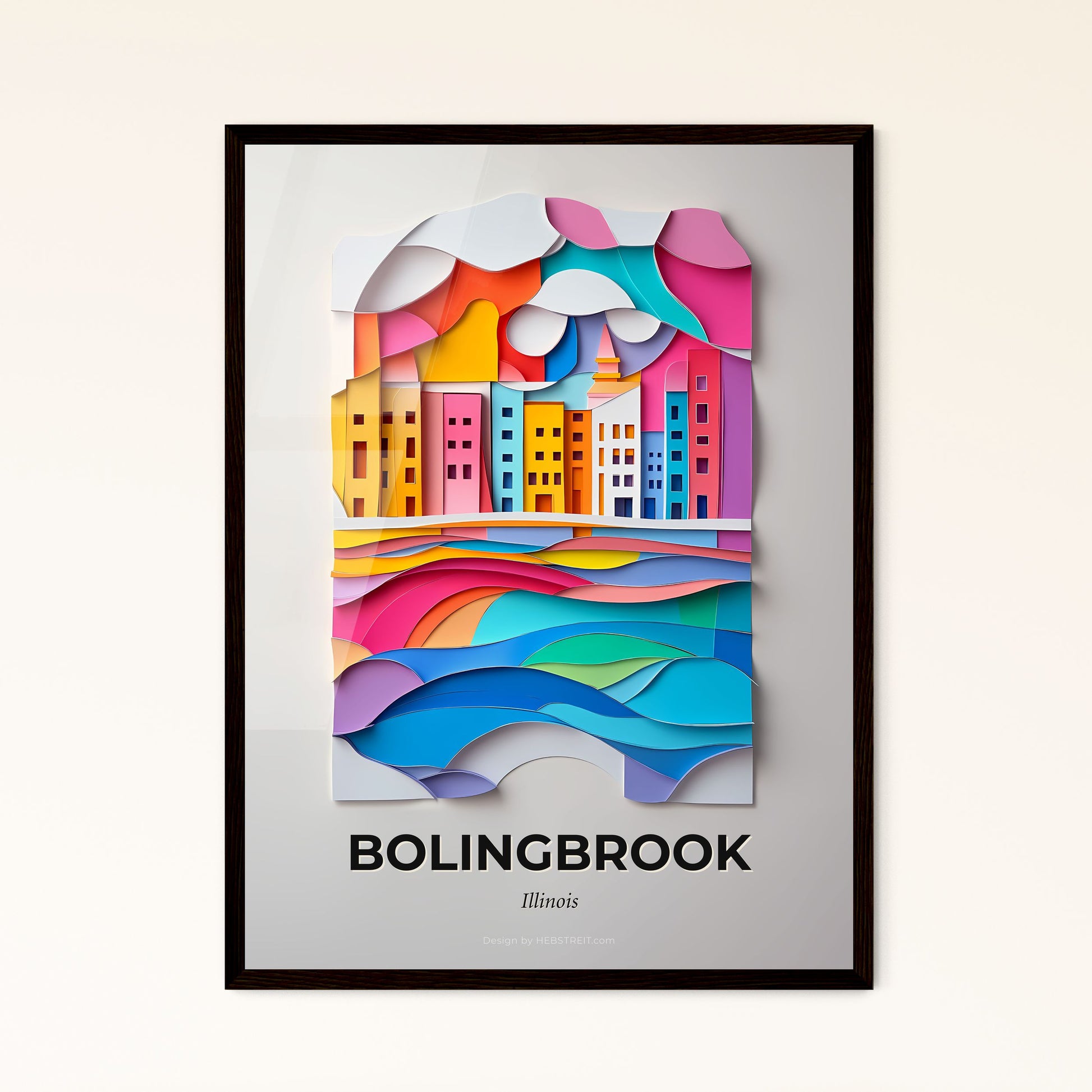 Vivid Bolingbrook, Illinois - a paper cut of a city with a rainbow colored sky