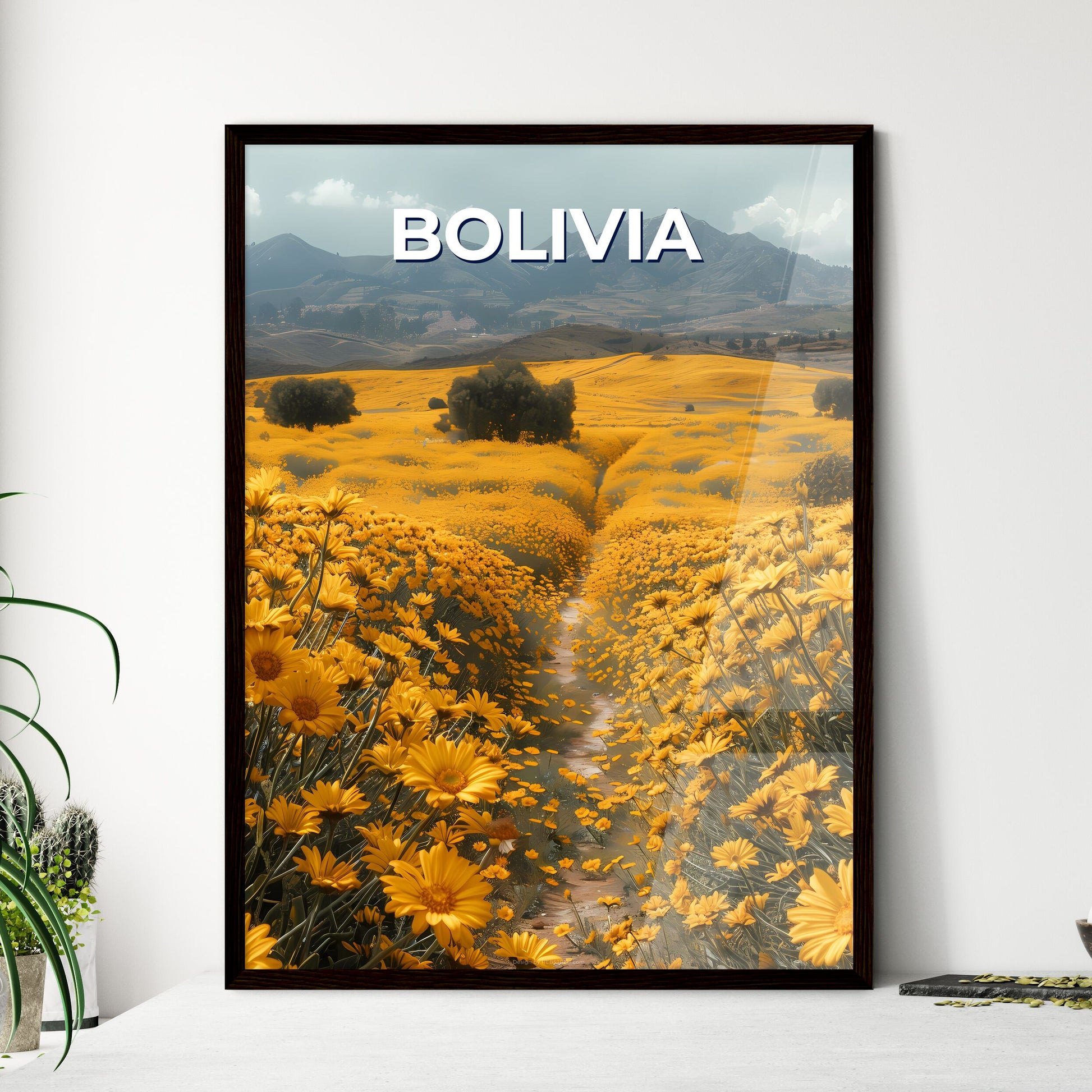 Vibrant Artistic Yellow Flower Field Painting, Bolivia, South America