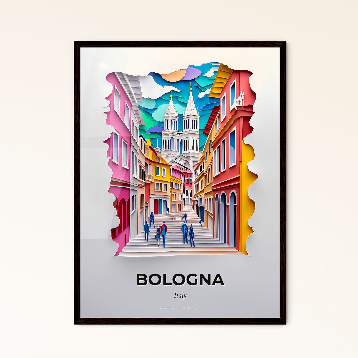 Vivid Bologna, Italy - a paper cut of a city street with people walking down it