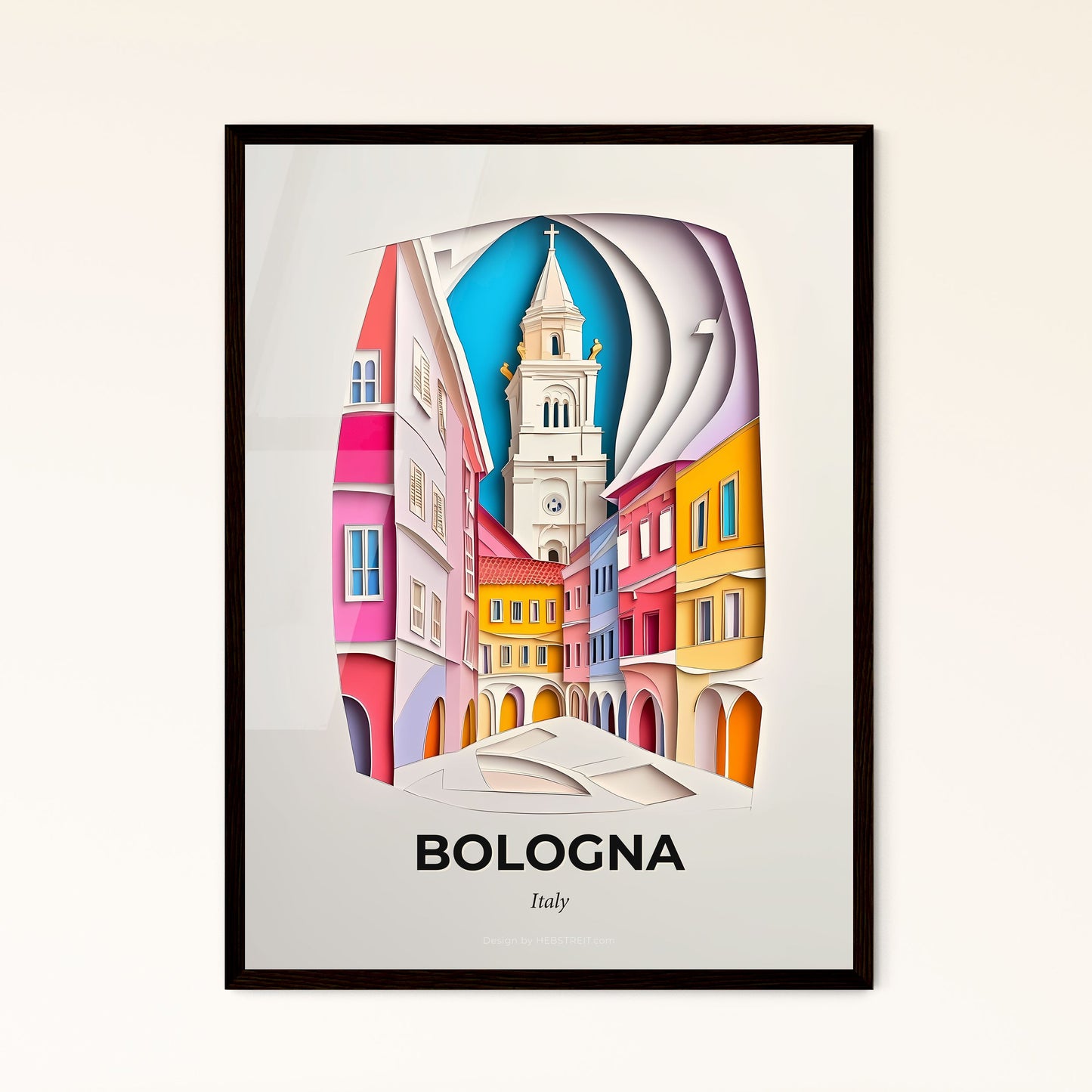 Vivid Bologna, Italy - a paper cut of a city with a clock tower