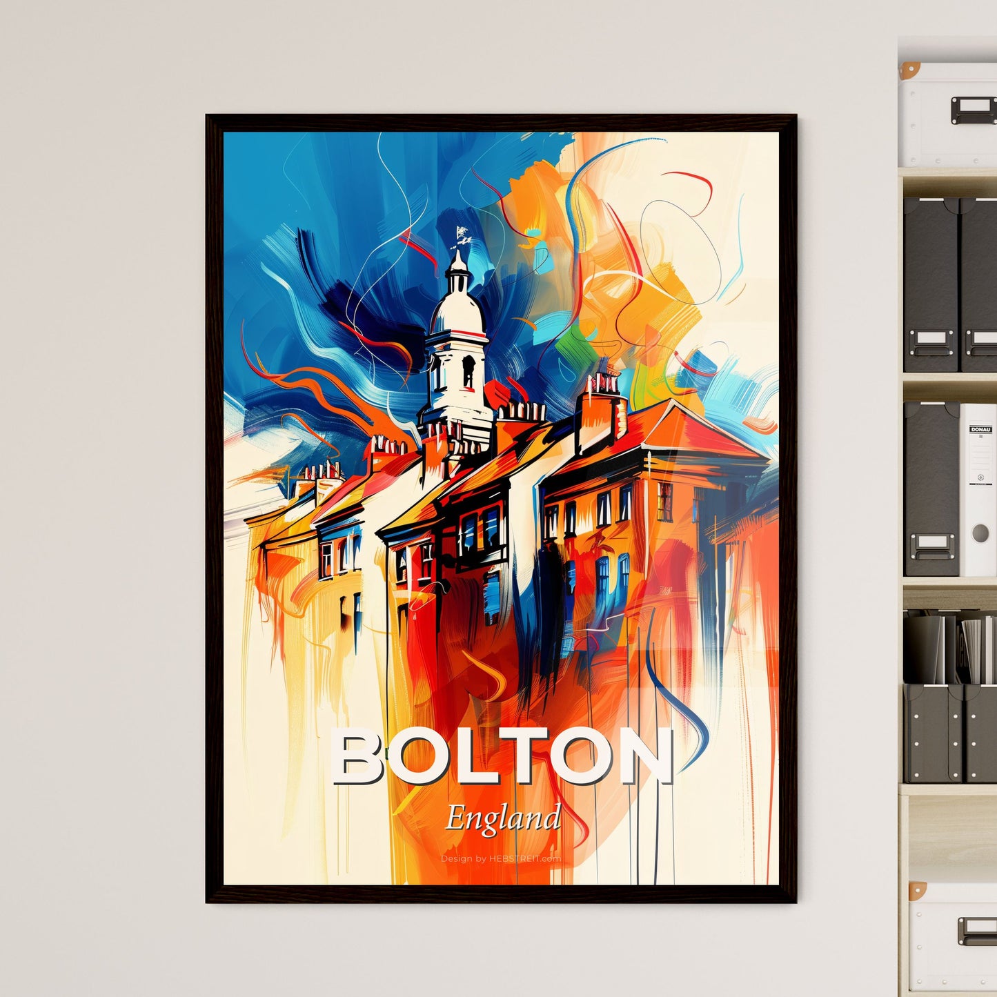 Vibrant Bolton, England - A Painting Of A Building With A Tower