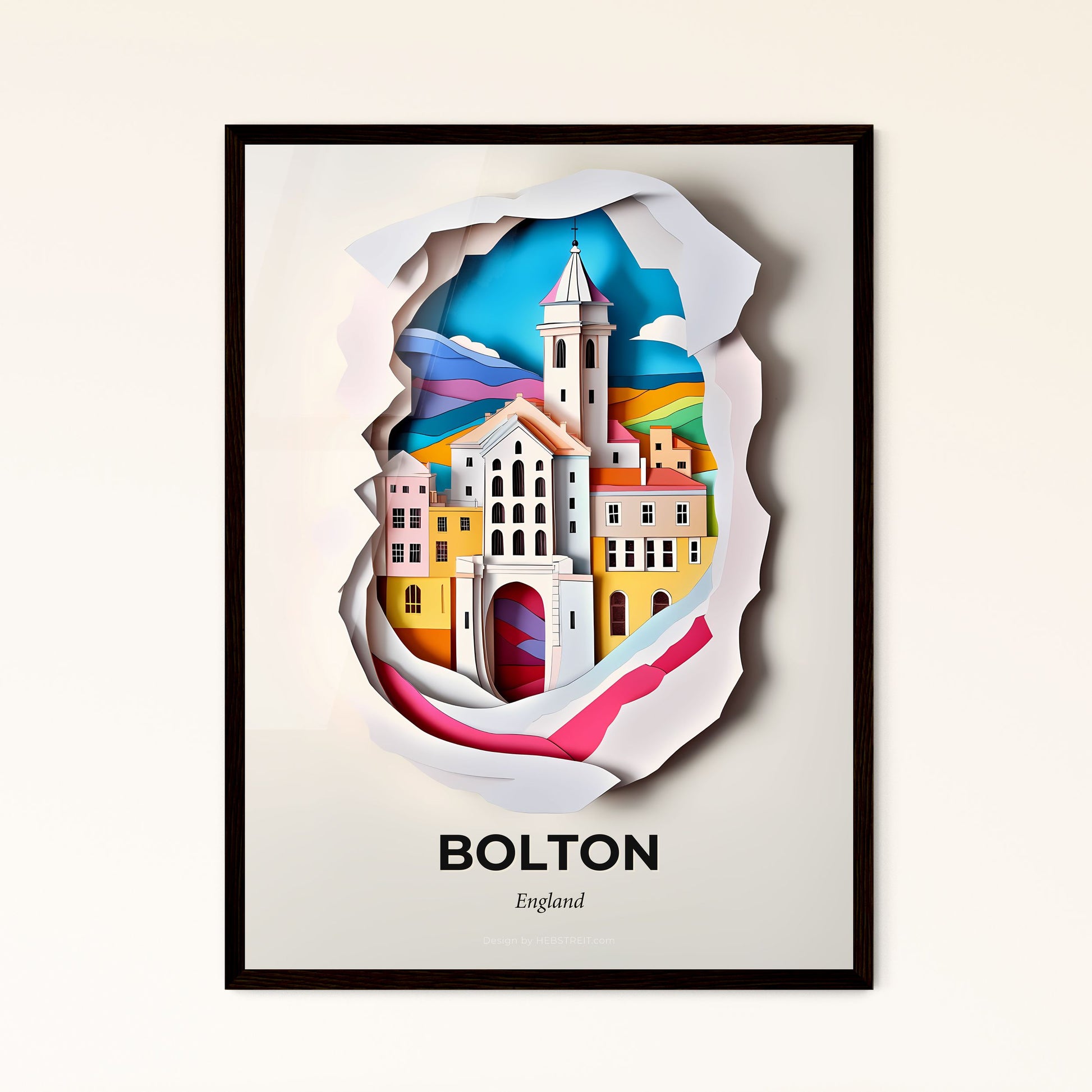 Vivid Bolton, England - a paper cut of a church and a rainbow