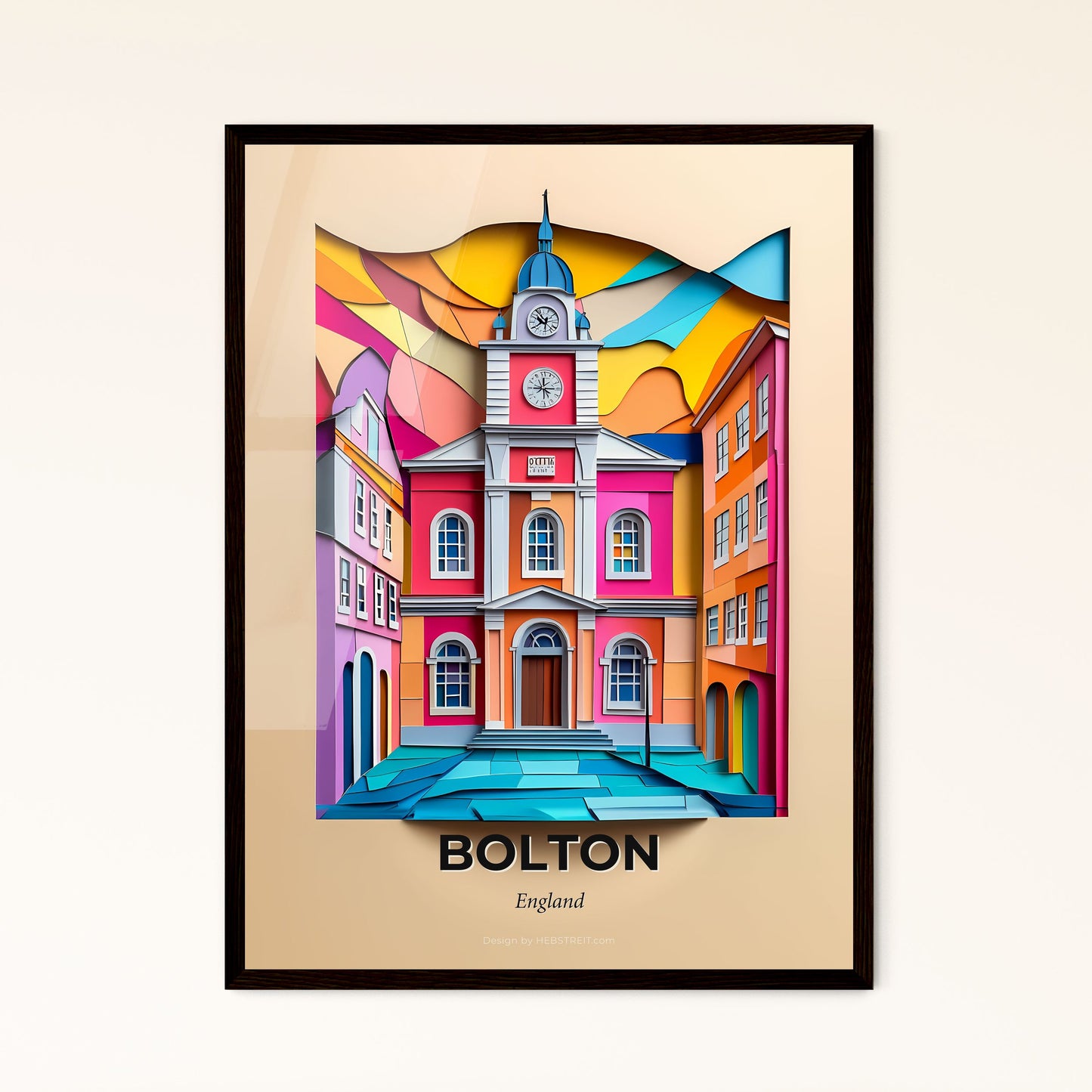 Vivid Bolton, England - a colorful building with a clock tower on top