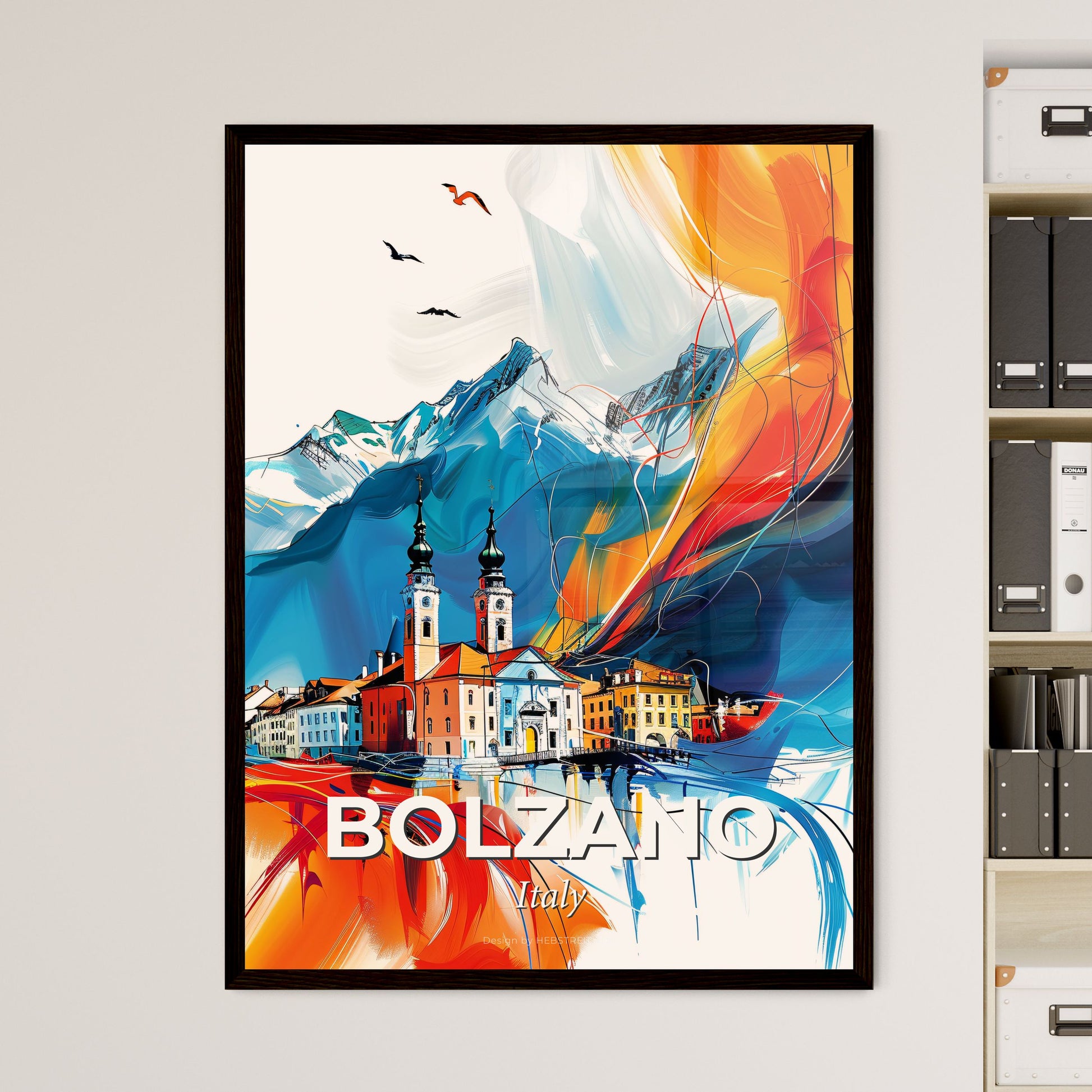 Vibrant Bolzano, Italy - A Painting Of A Town With Mountains In The Background