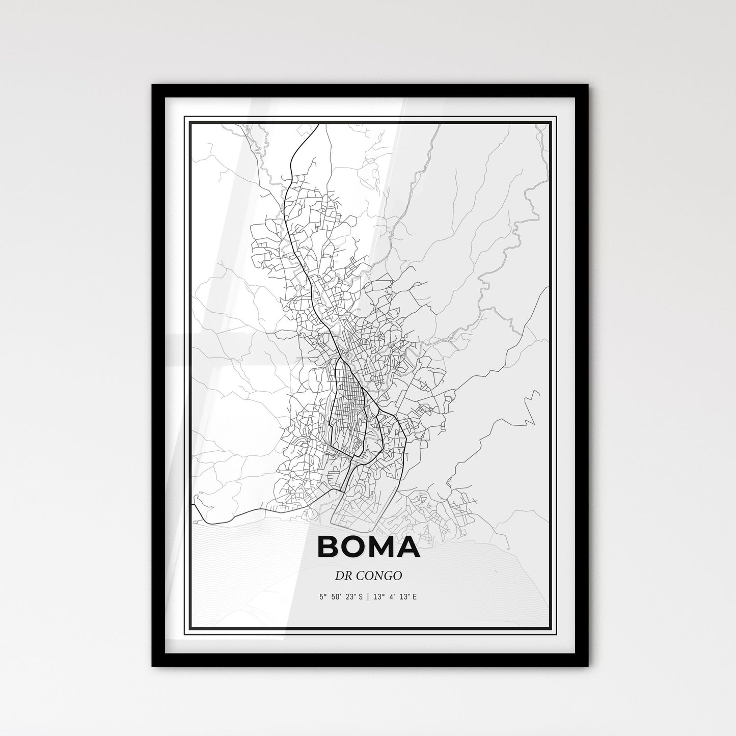 Boma DR Congo - Scandinavian Style City Map for Modern Home Decor