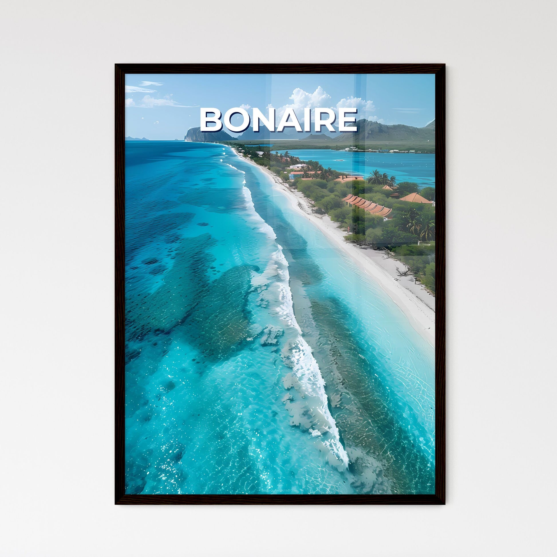 Caribbean Beach Houses Vibrant Painting Bona - Framed Art Print