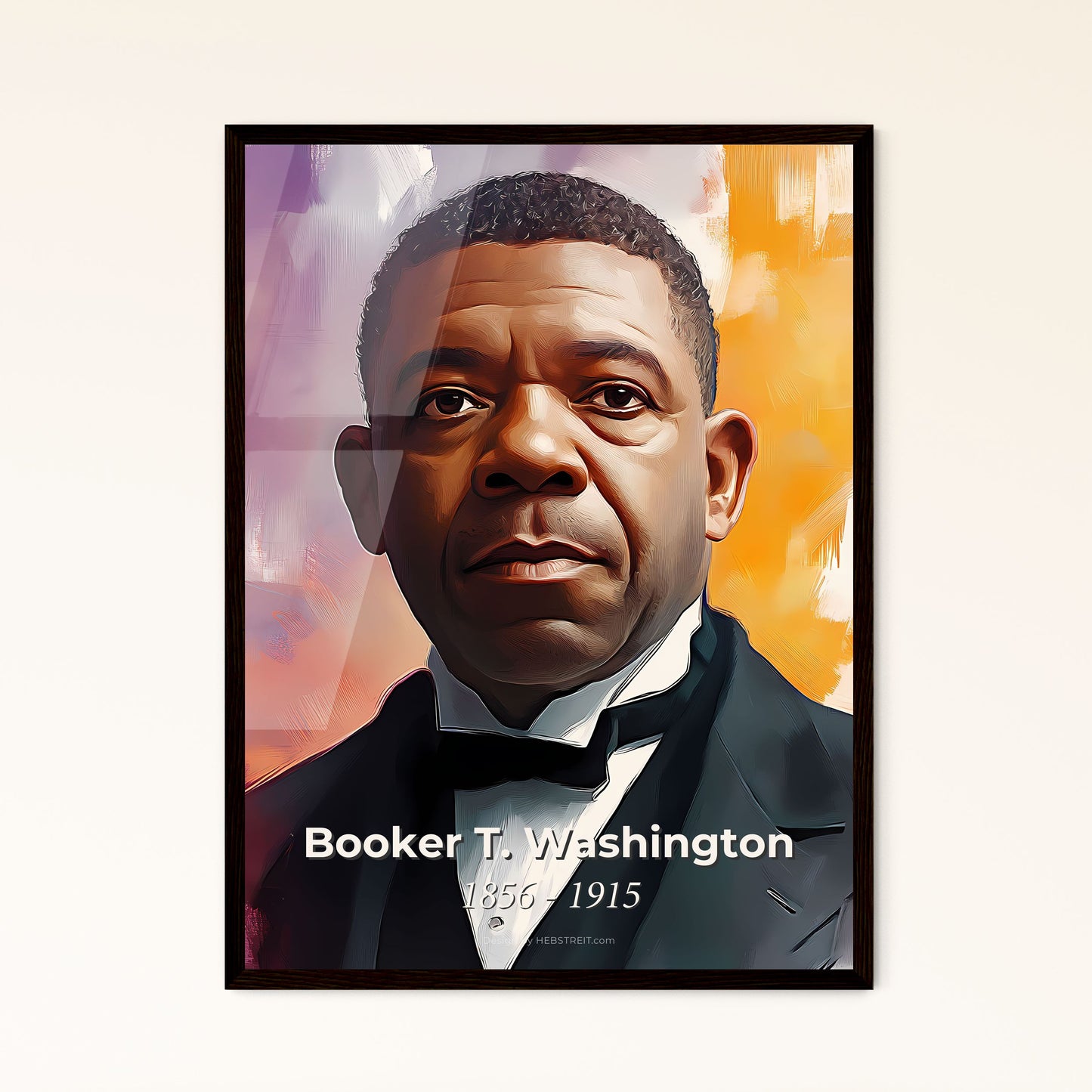 Portrait of Booker T. Washington, 1856 - 1915. Impressionistic painting of a man in a suit.