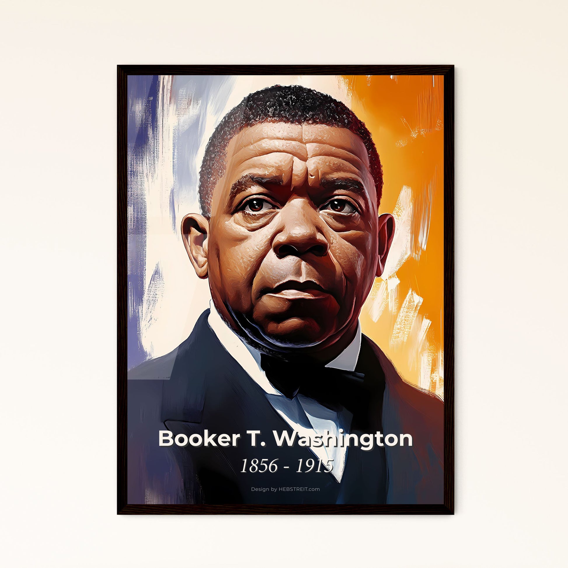 Portrait of Booker T. Washington, 1856 - 1915. Impressionistic painting of a man in a suit.