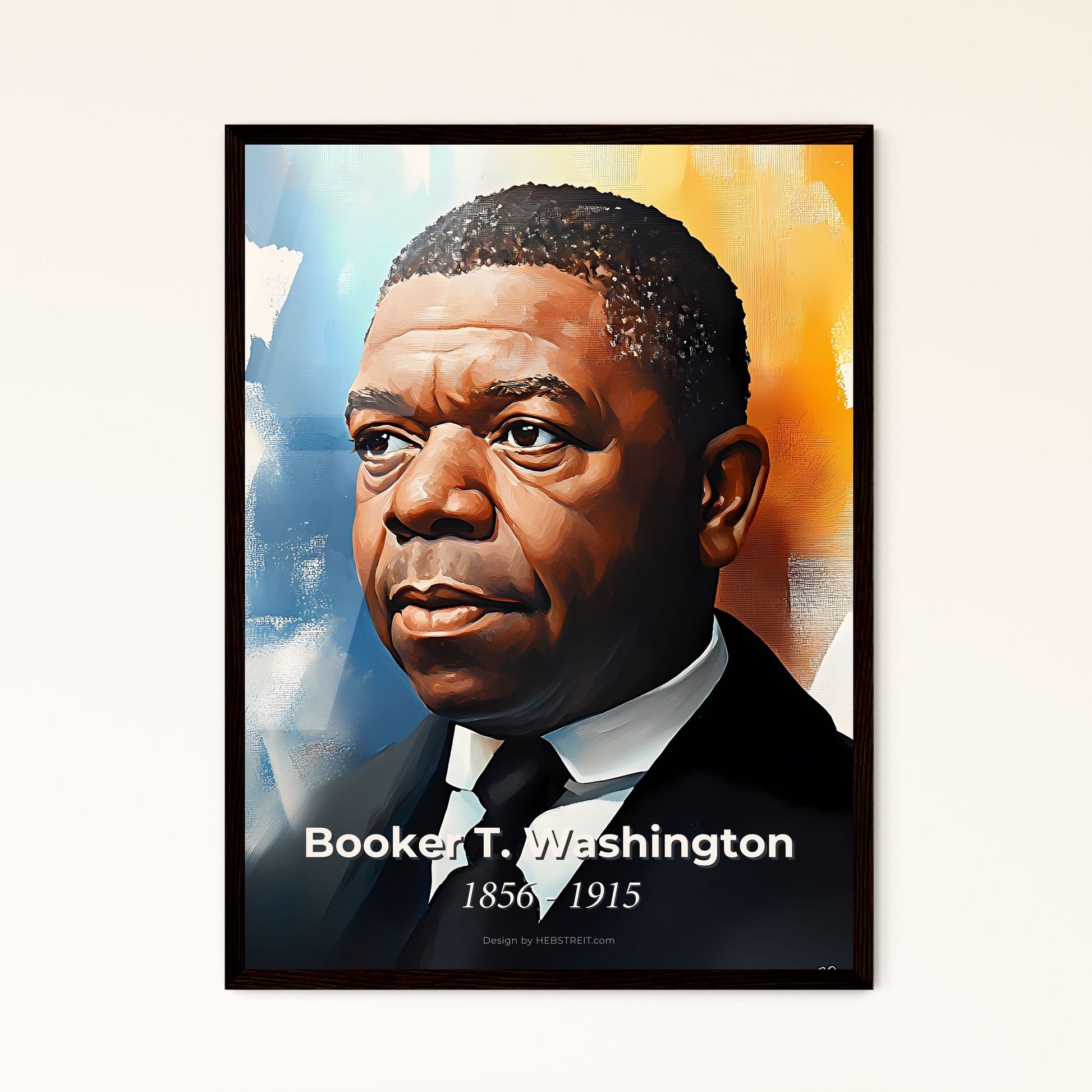 Portrait of Booker T. Washington, 1856 - 1915. Impressionistic painting of a man in a suit and tie.